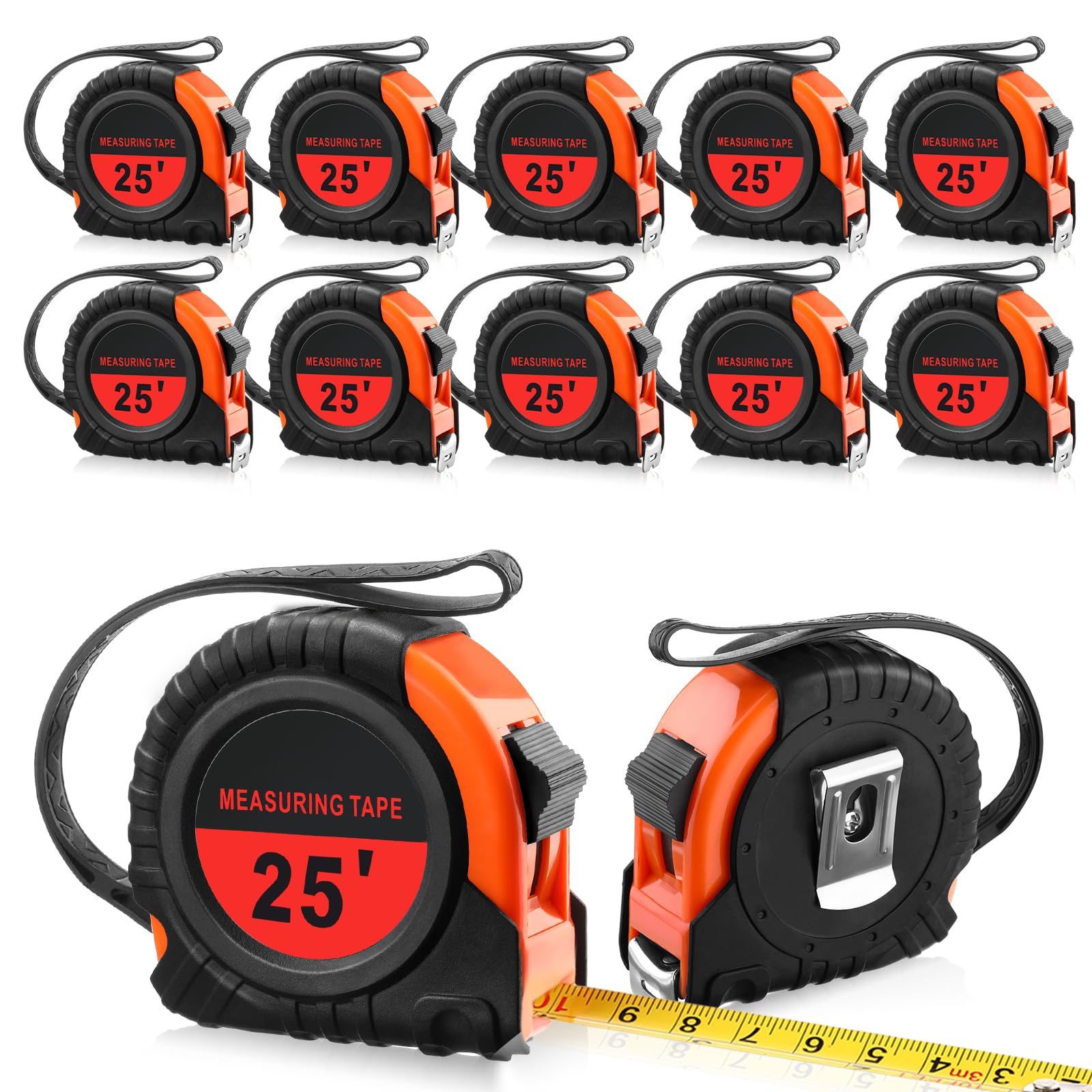 DYRCJ  12 Pieces 25 ft Retractable Tape Measures Bulk Pack with Pause Button Easy Read Standard Inches Metric Scales for Home Business Use