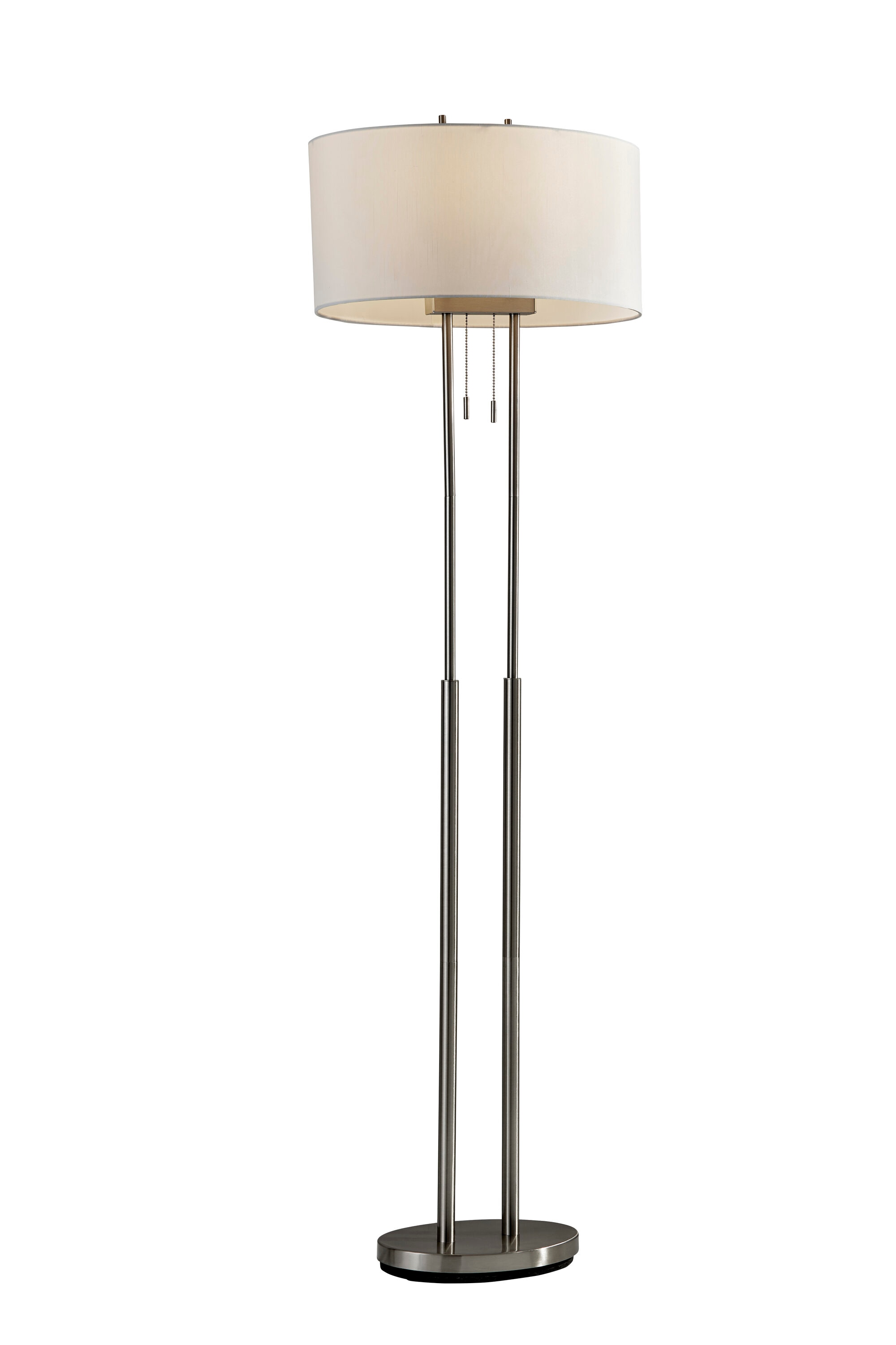 Adjustable Brushed Steel Floor Lamp with Ivory Silk Shade