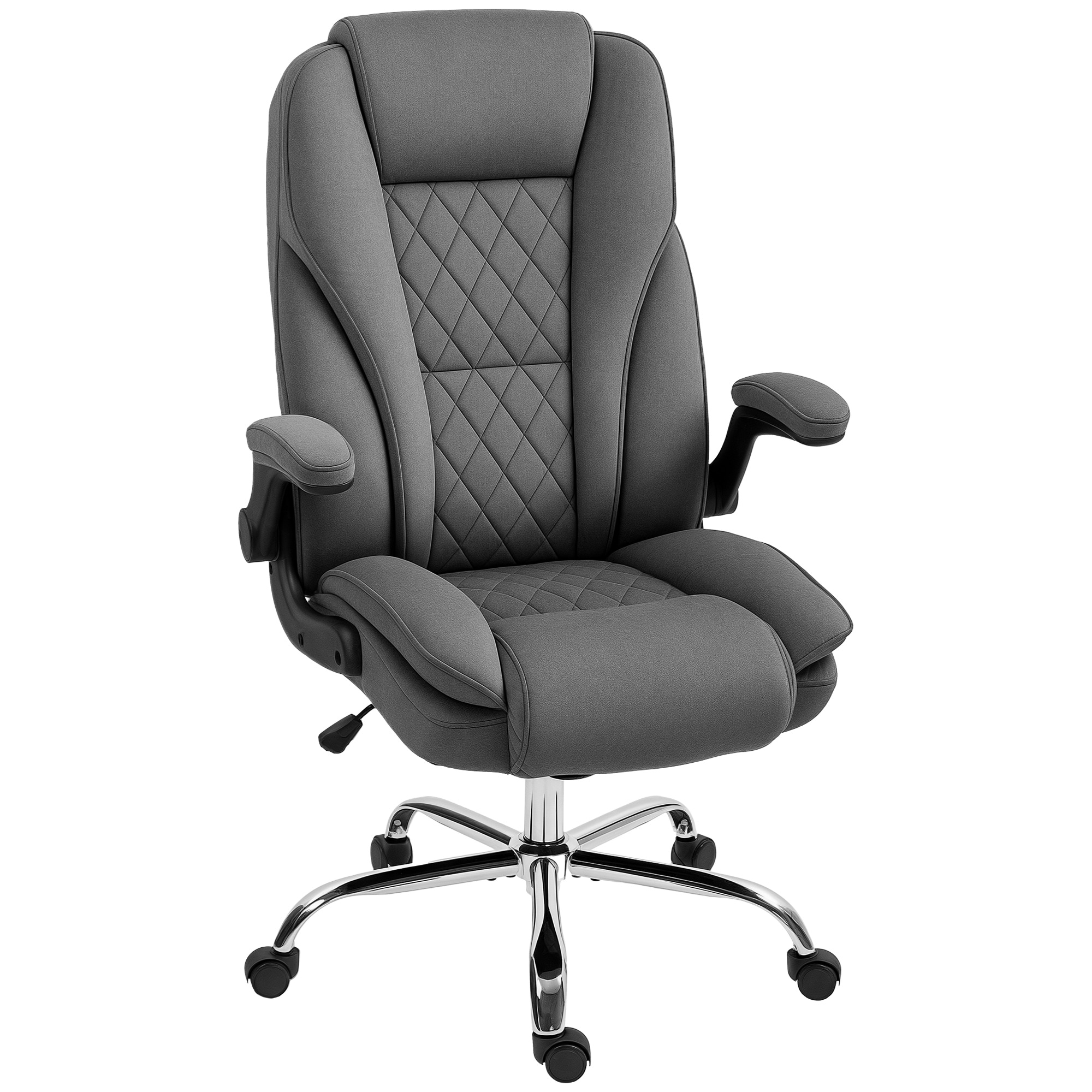 HomCom 921-799V00CG High Back Office Chair Executive Desk Chair with Swivel Wheels Flip-up Armrest Adjustable Height Modern Diamond Fabric Computer Chair for Home Office Charcoal Gray