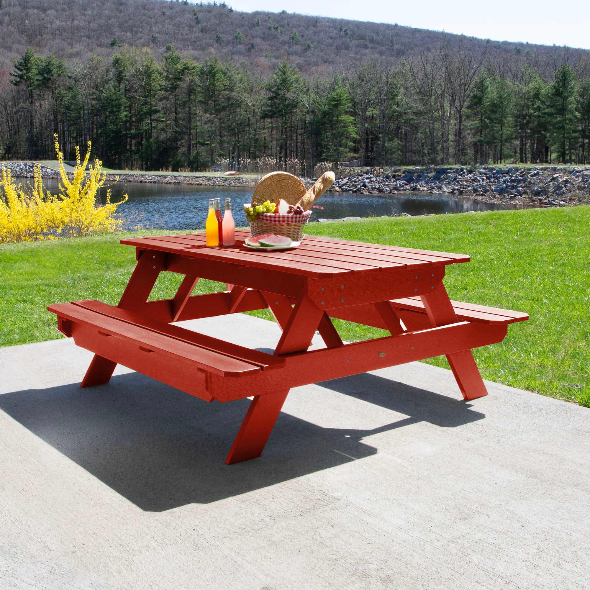 highwood AD-TBL-HI02-RED 71.6-in Red Recycled plastic Rectangle Picnic Table