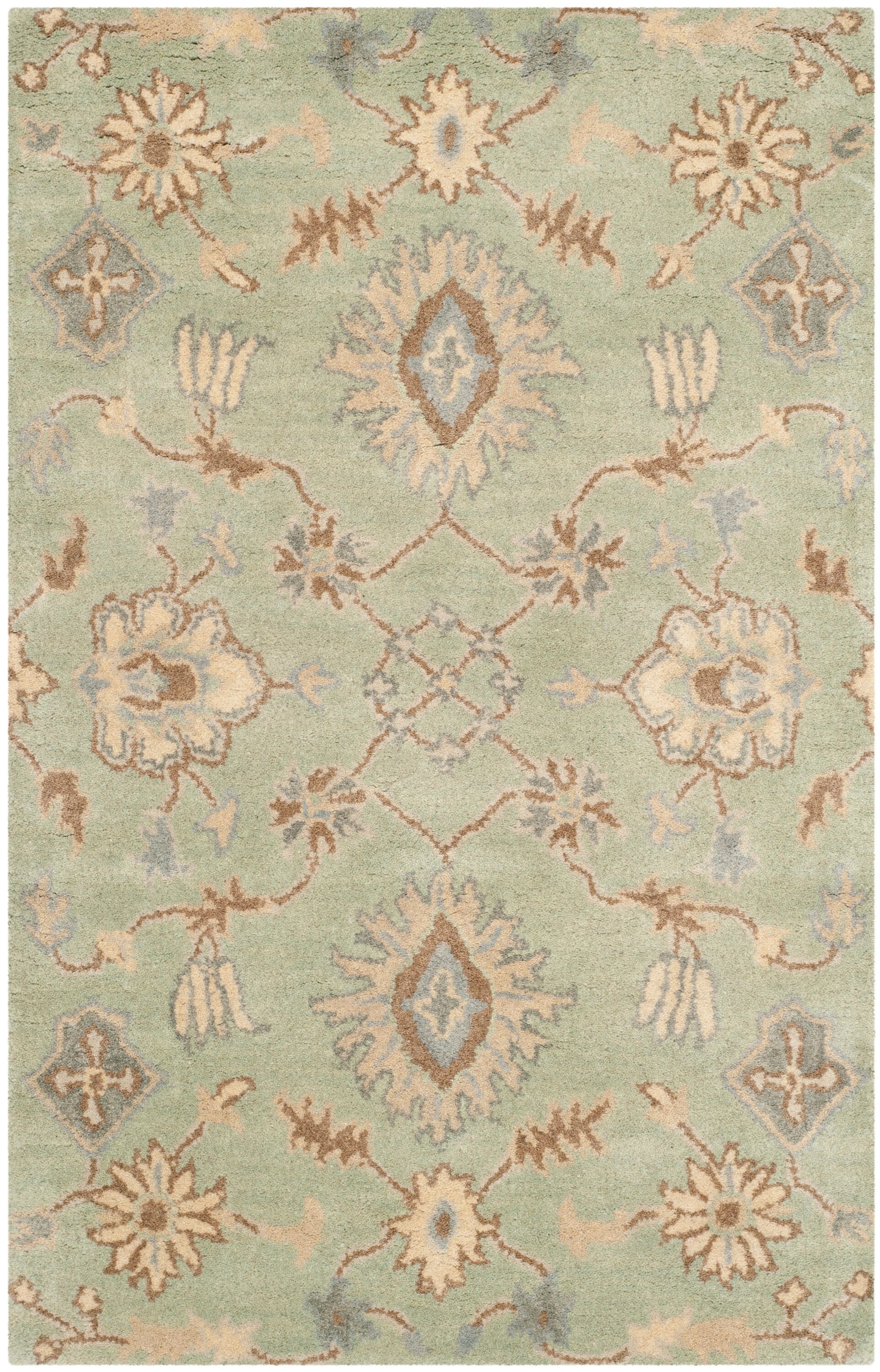 Hand-Tufted Light Green Floral Wool Rectangular Rug