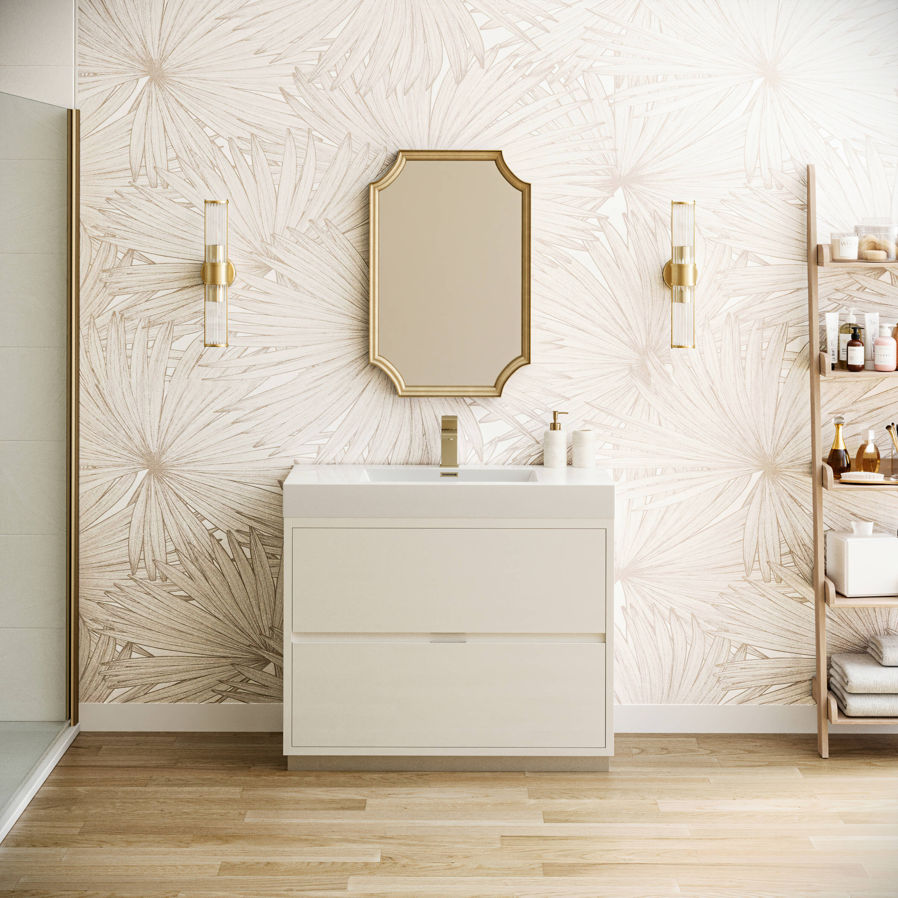 Fresca FCB8442WH-I Valencia 40-in Glossy White Single sink Bathroom Vanity with White Acrylic Top