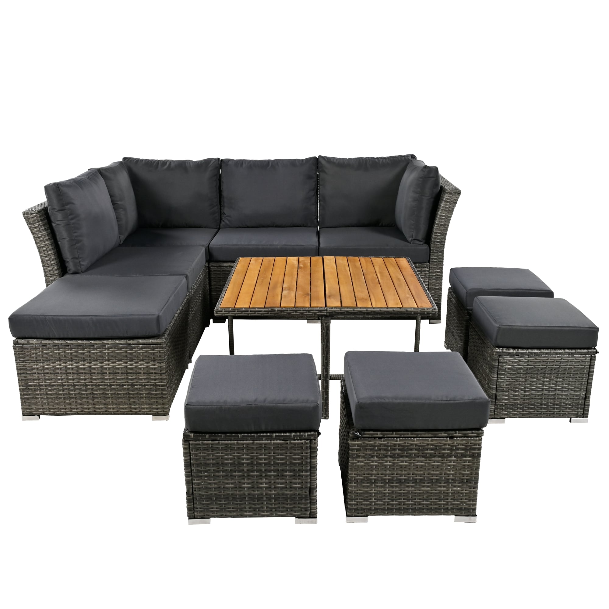 Nestfair AUST0378E Patio Furniture Sets Rattan Outdoor Sectional with Gray Cushions and Rattan Frame