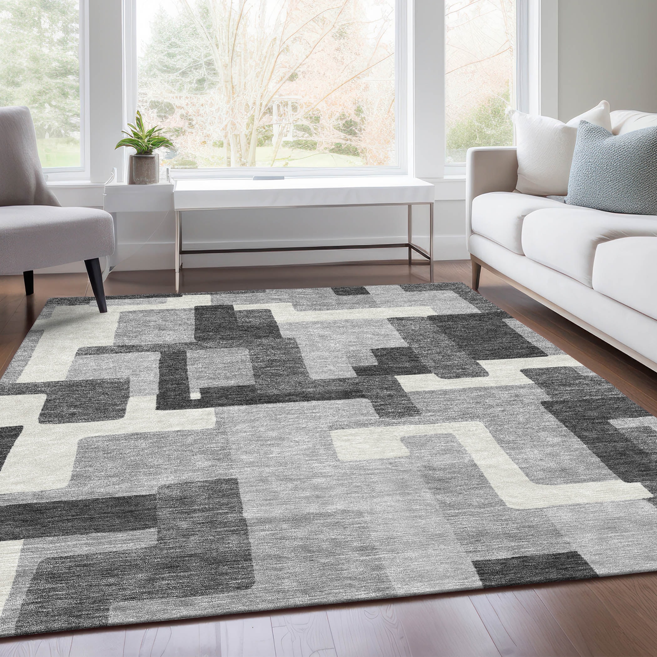 Addison Rugs ACN740GY9X12 Chantille ACN740GY 9 x 12 (ft) Polyester Gray Rectangular Indoor/Outdoor Geometric Machine washable Area rug