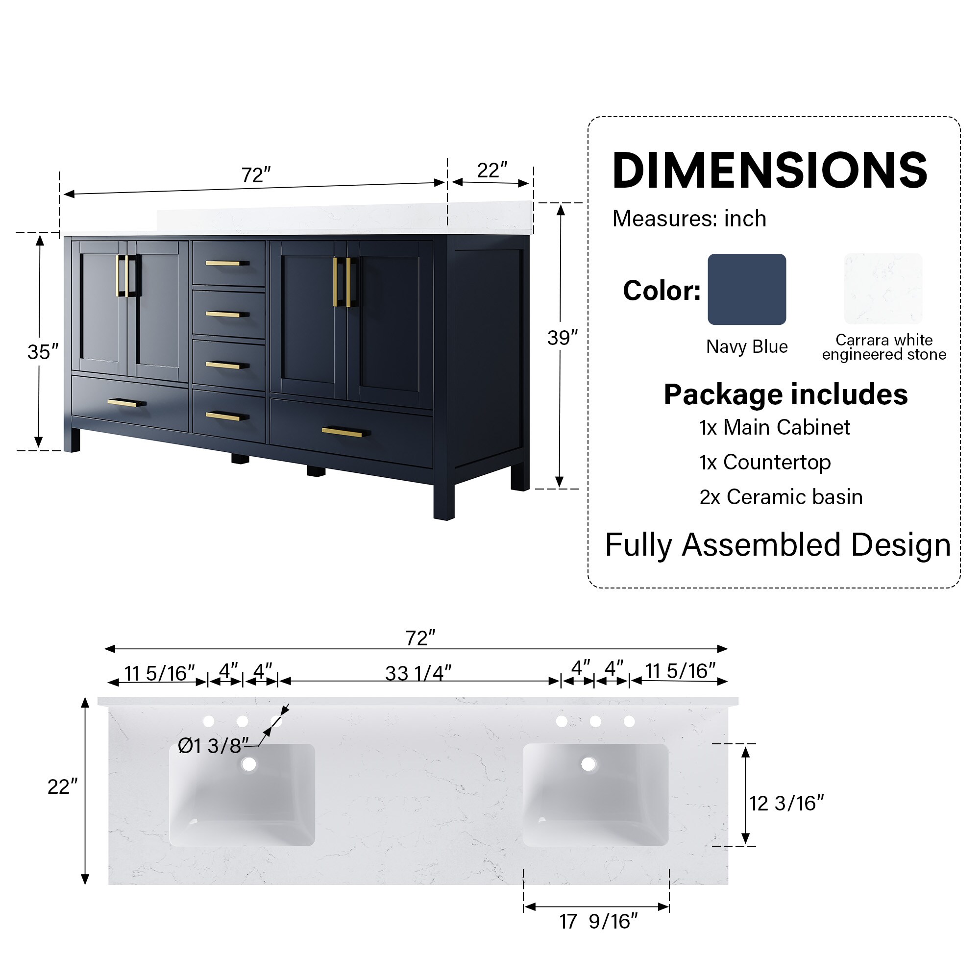 WELLFOR BCB1542WH -LS Bath-Vanity-Combo - View #6