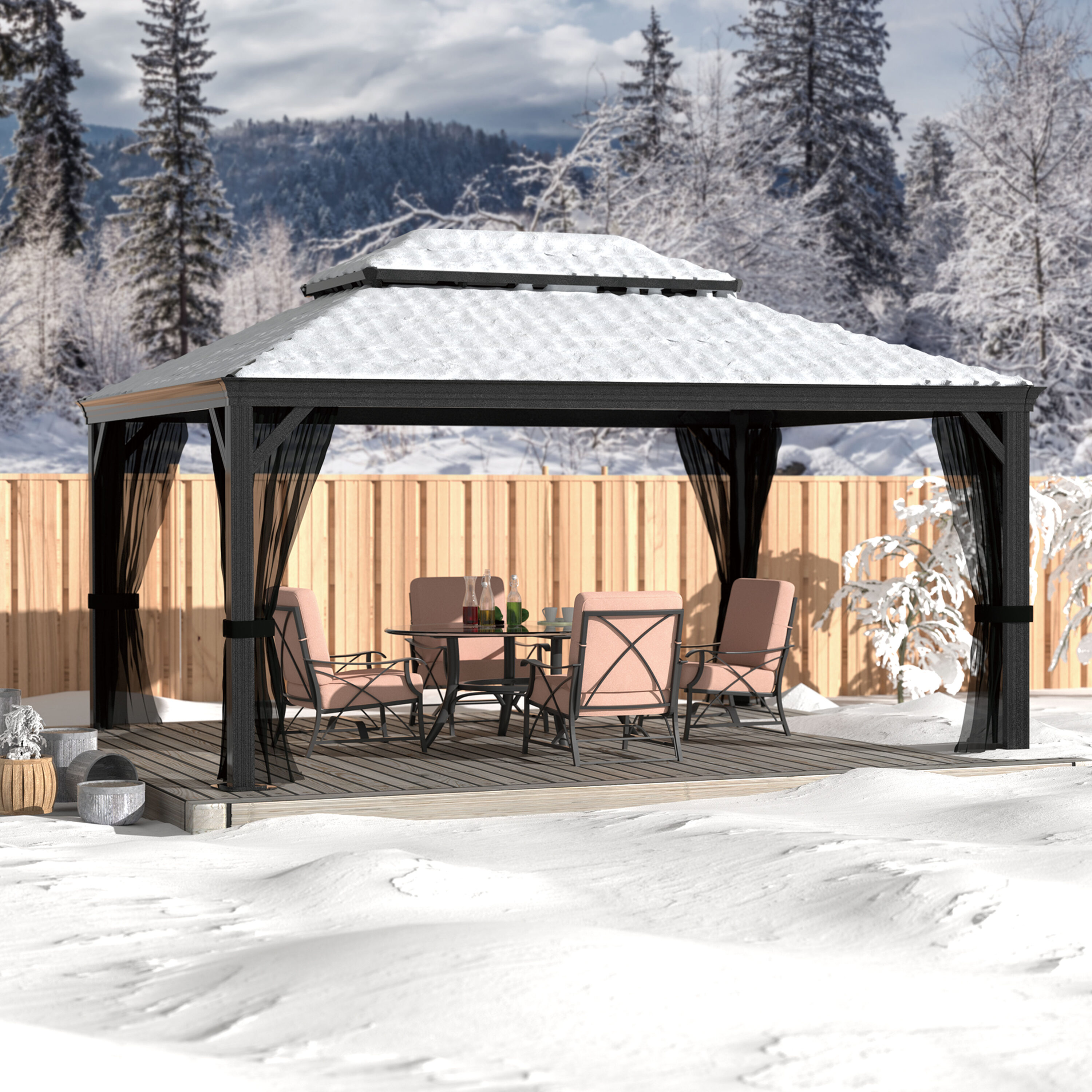 VEIKOUS 16-ft x 12-ft Wood Grain Appearance Hardtop Rectangle