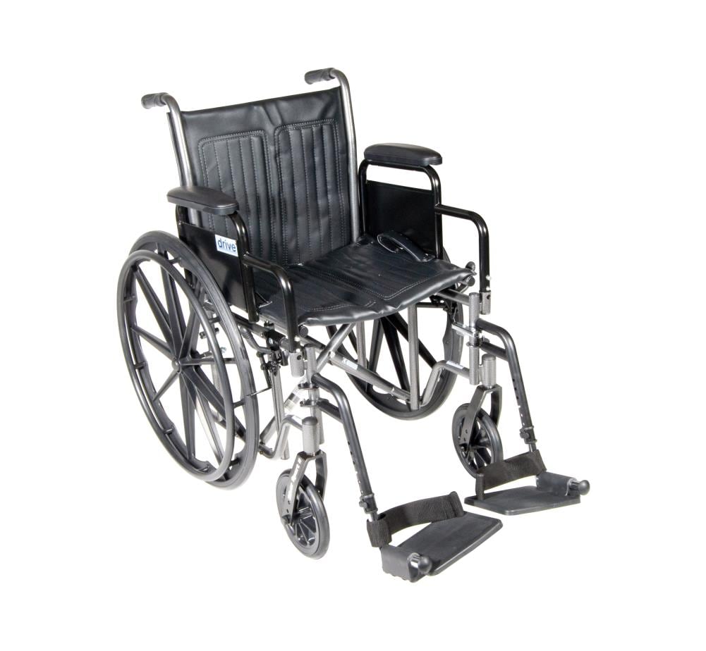 Drive Medical Silver Sport 1 Wheelchair with Full Arms and Swing away  Removable Footrest