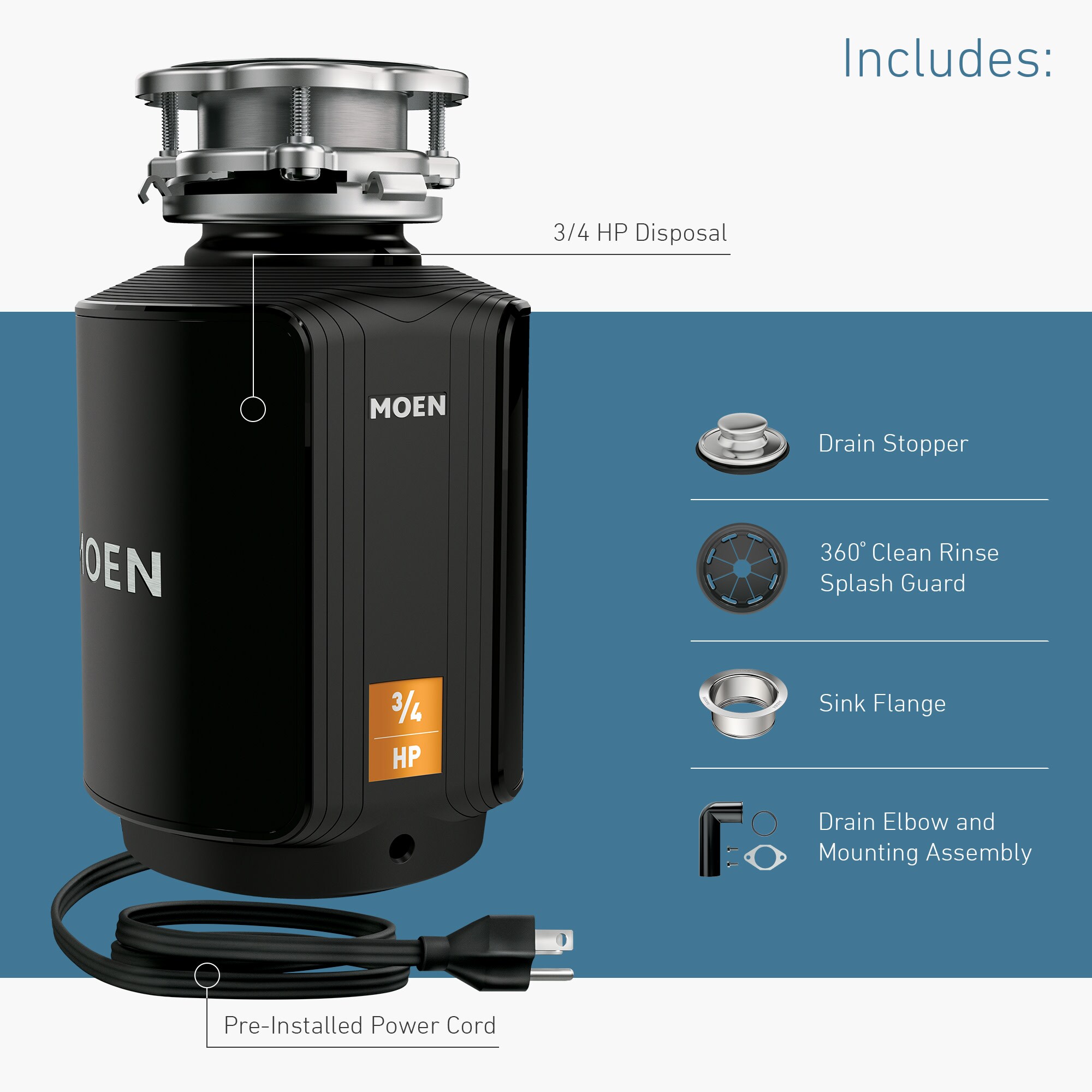 Moen Gx Corded 3/4-HP Continuous Feed Noise Insulation Garbage Disposal at 