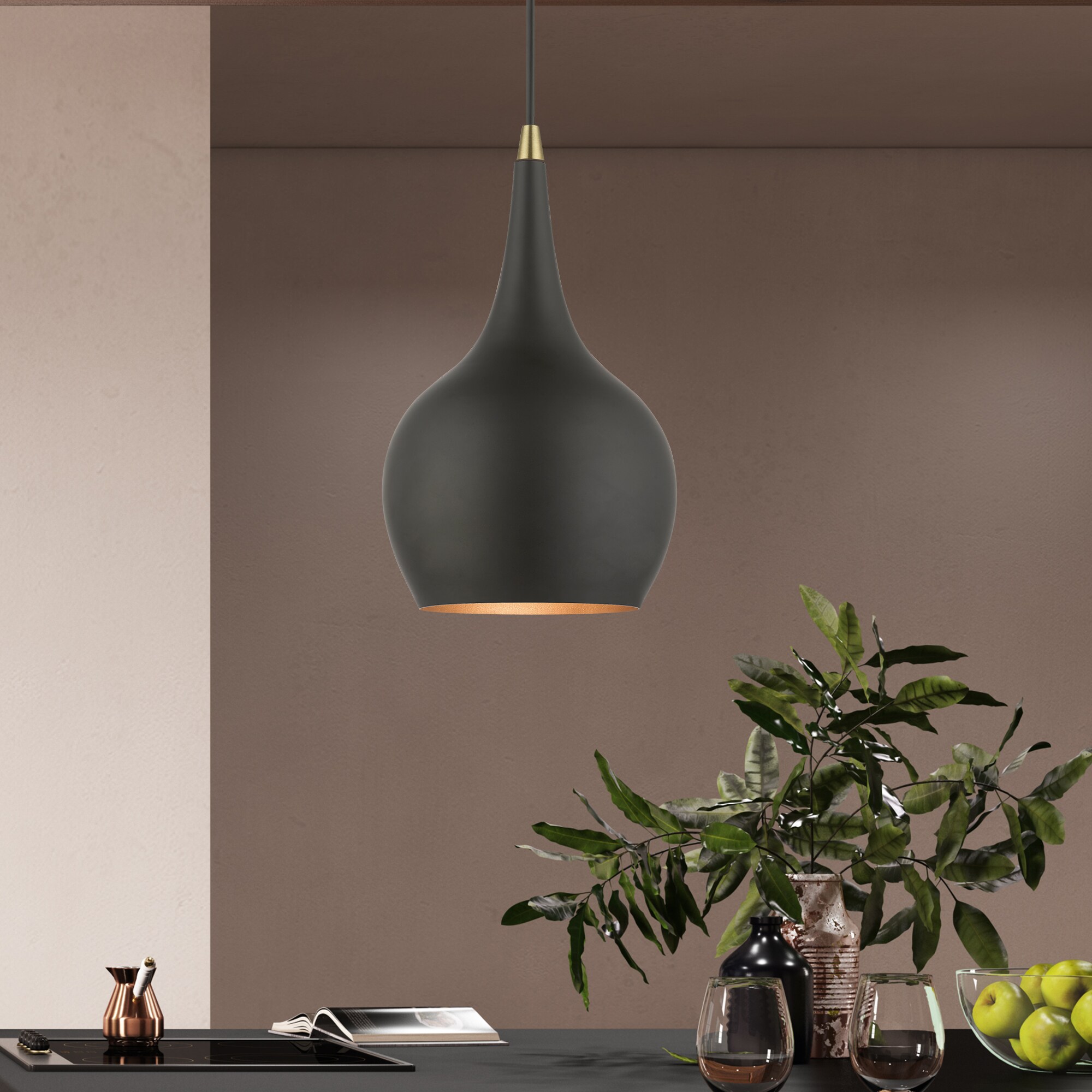 Livex Lighting Andes Black with Antique Brass Accents Industrial 