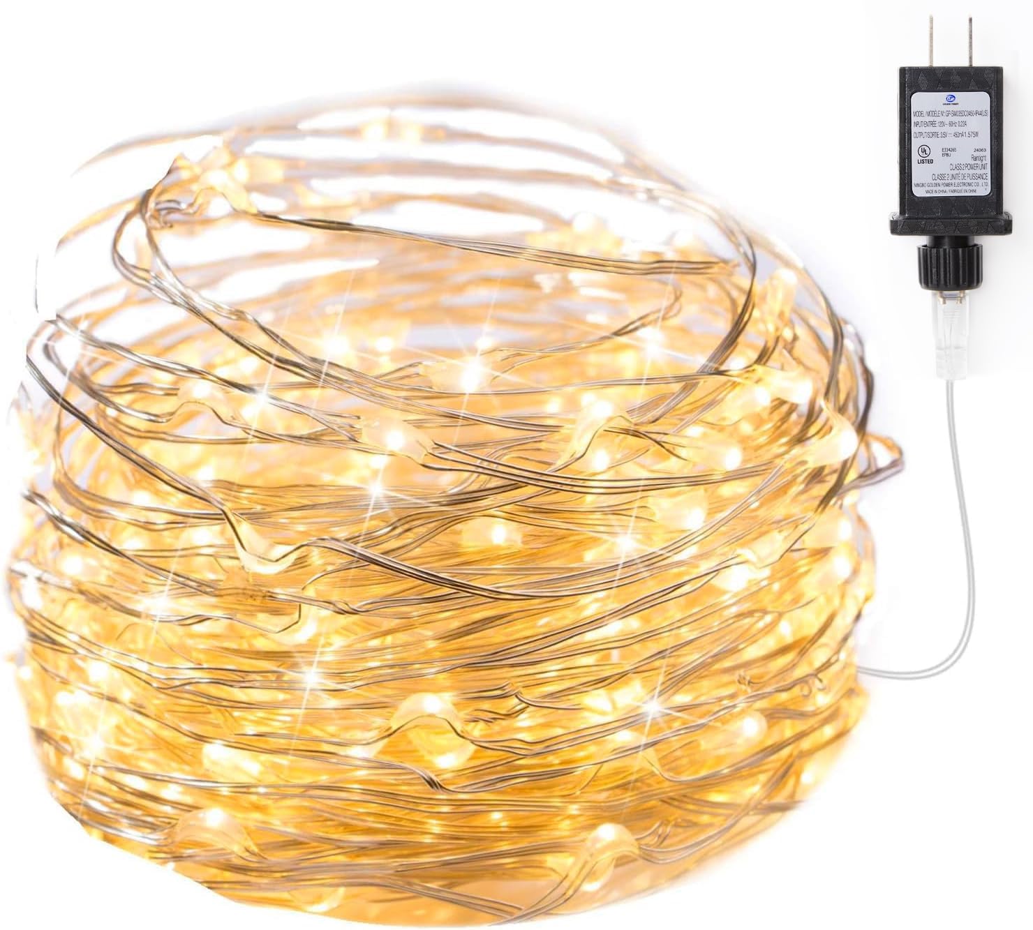 Segrass 33 Ft 100-LED Warm White Waterproof Silver Wire Firefly String Lights with Plug-In Adapter for Indoor Outdoor Wedding Patio Christmas Decor