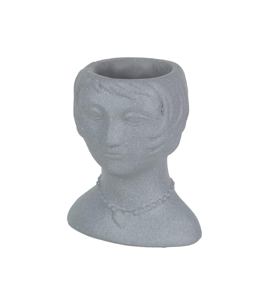 Things2Die4 MRC-53722-DK Roaring 20's Flapper Lady Gray Concrete Head Mini Planter 6 Inches Tall