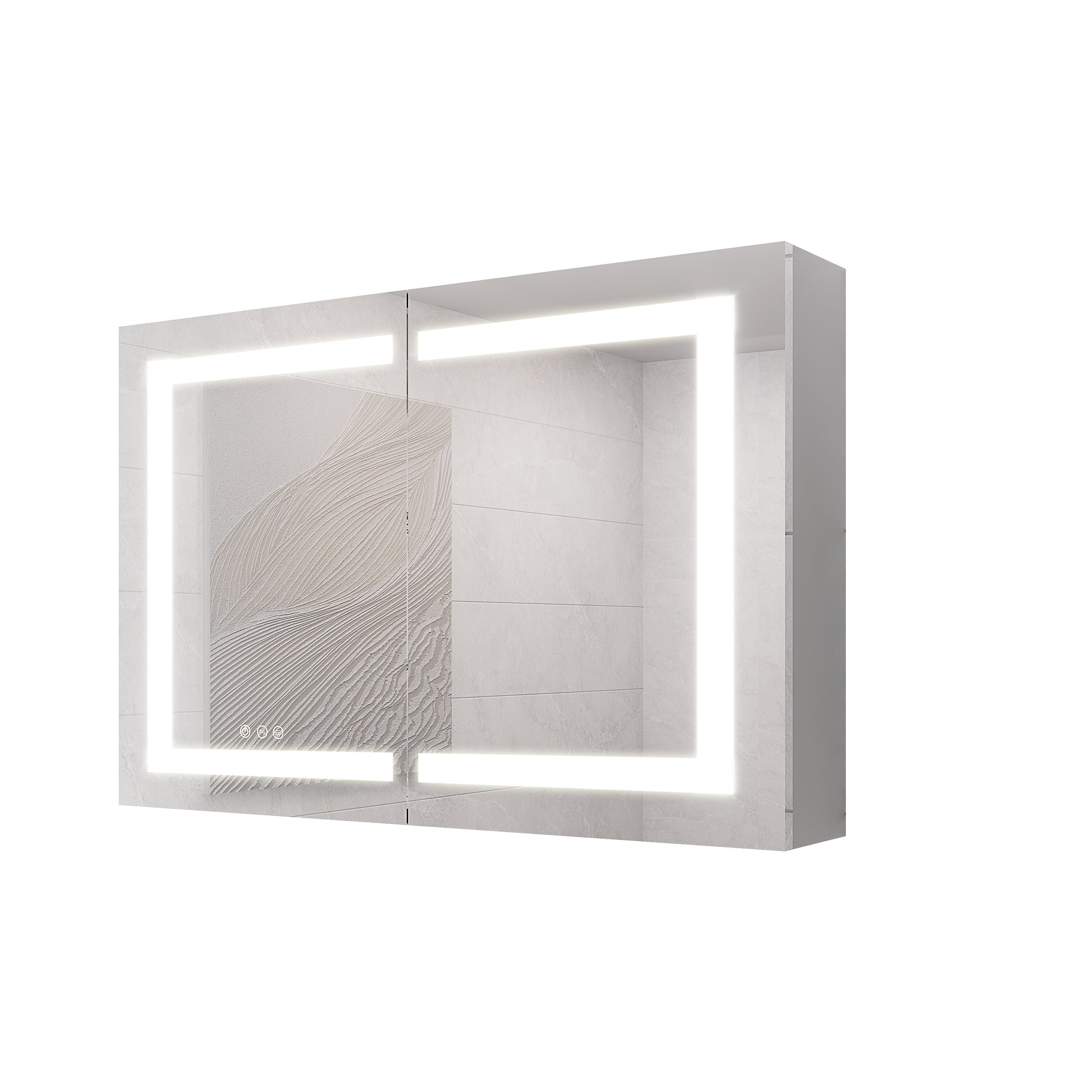 WELLFOR 36-in x 24-in Lighted LED Fog Free Surface Mount Silver Mirrored Soft Close Medicine Cabinet