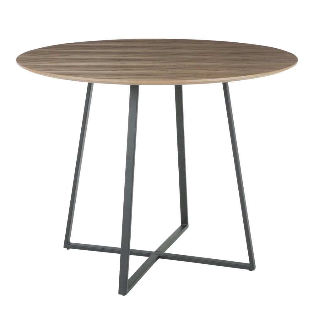 LumiSource DT-COSMO2 BKWL Cosmo Black Metal, Walnut Wood Round Contemporary/Modern Dining Table, Wood with Black Metal Base 39.5-in L x 30.25-in H