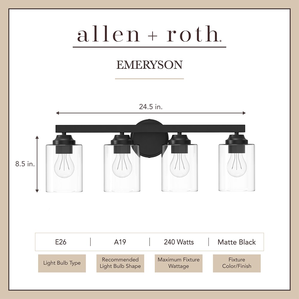 allen + roth Emeryson 24.5-in 4-Light Matte Black Transitional Vanity Light