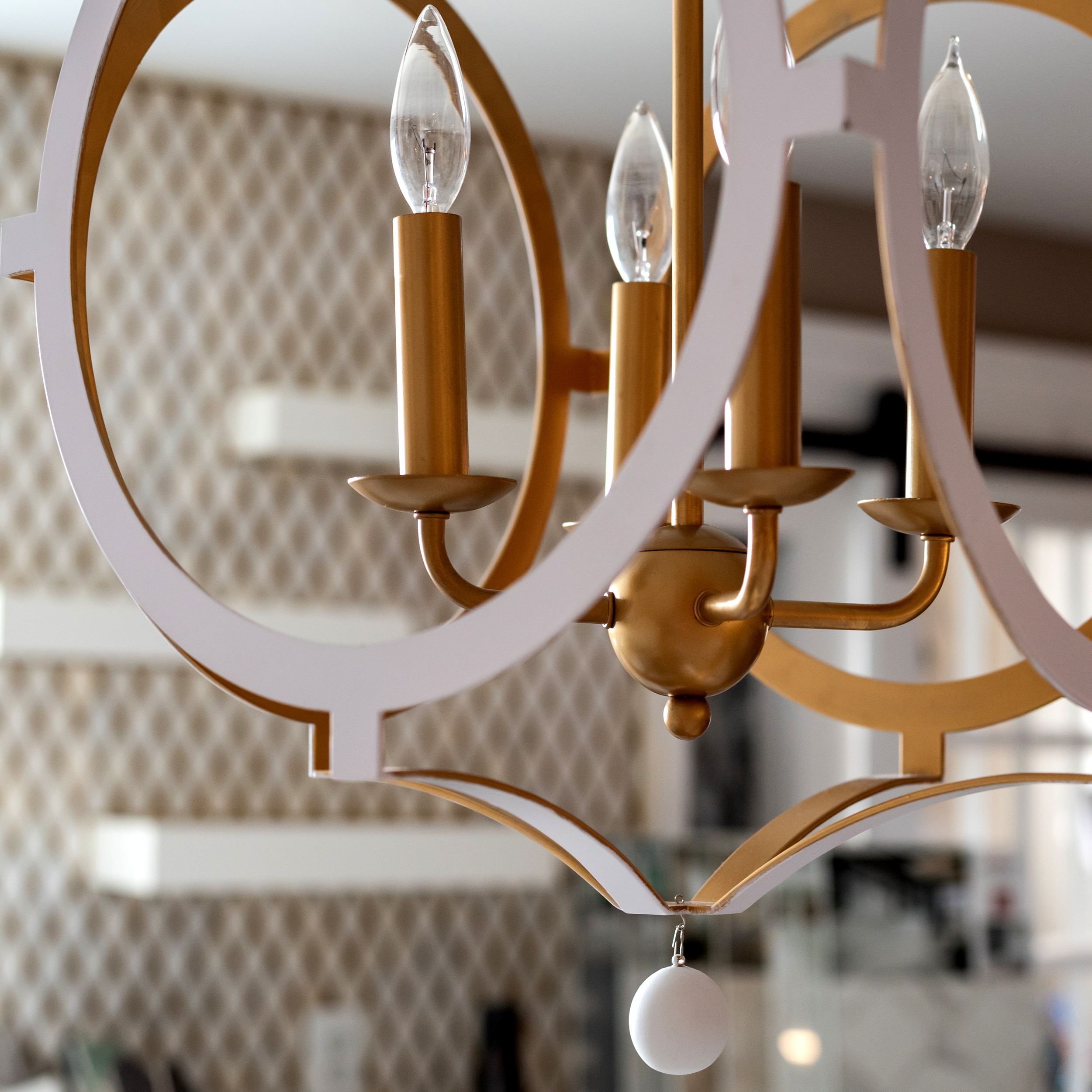 Odelle Matte White and Antique Gold 4-Light Geometric Chandelier