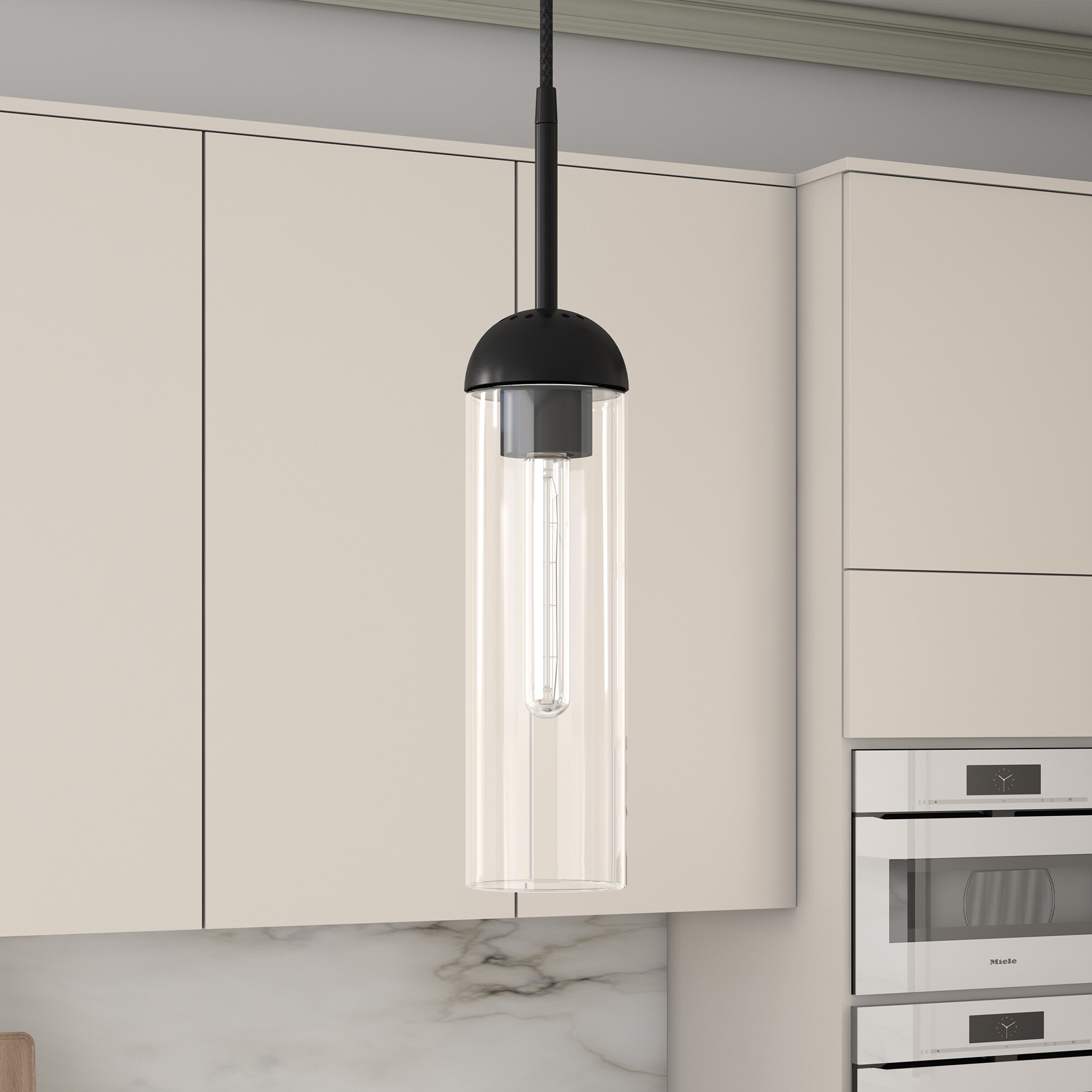 Hailey Home PD0648 Kagan Blackened Steel Transitional Clear glass Drum Medium Hanging Pendant light