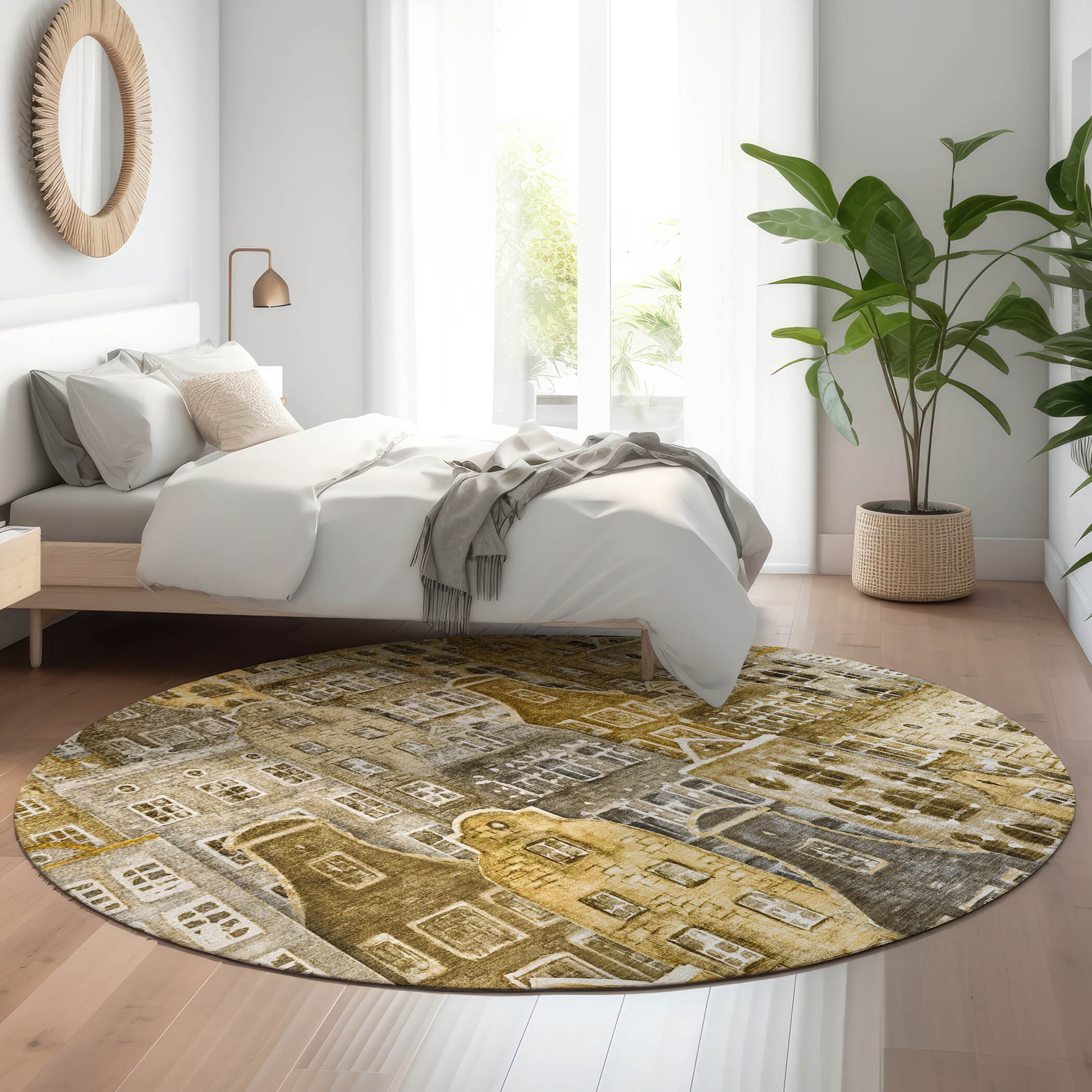 Addison Rugs AMF600BR8RO Mayfield AMF600BR 8 x 8 (ft) Loomed Polyester Brown Round Indoor Geometric Machine washable Area rug