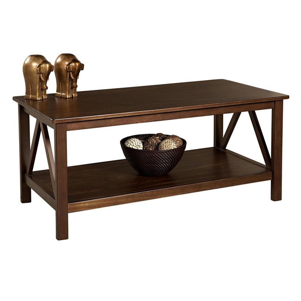 Antique Tobacco Triangular Wood Coffee Table with Storage