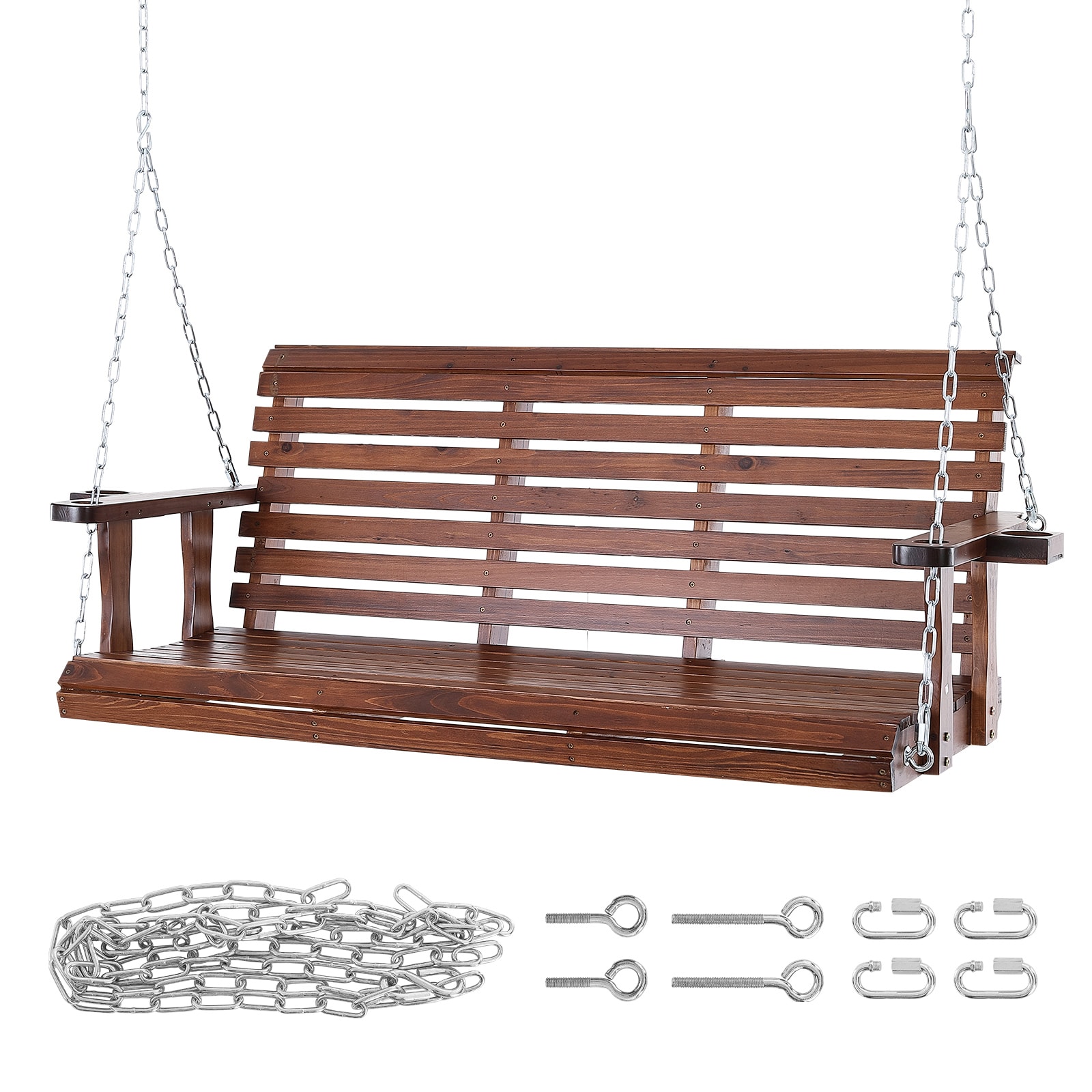 VEVOR - 3 -person Brown Outdoor Swing
