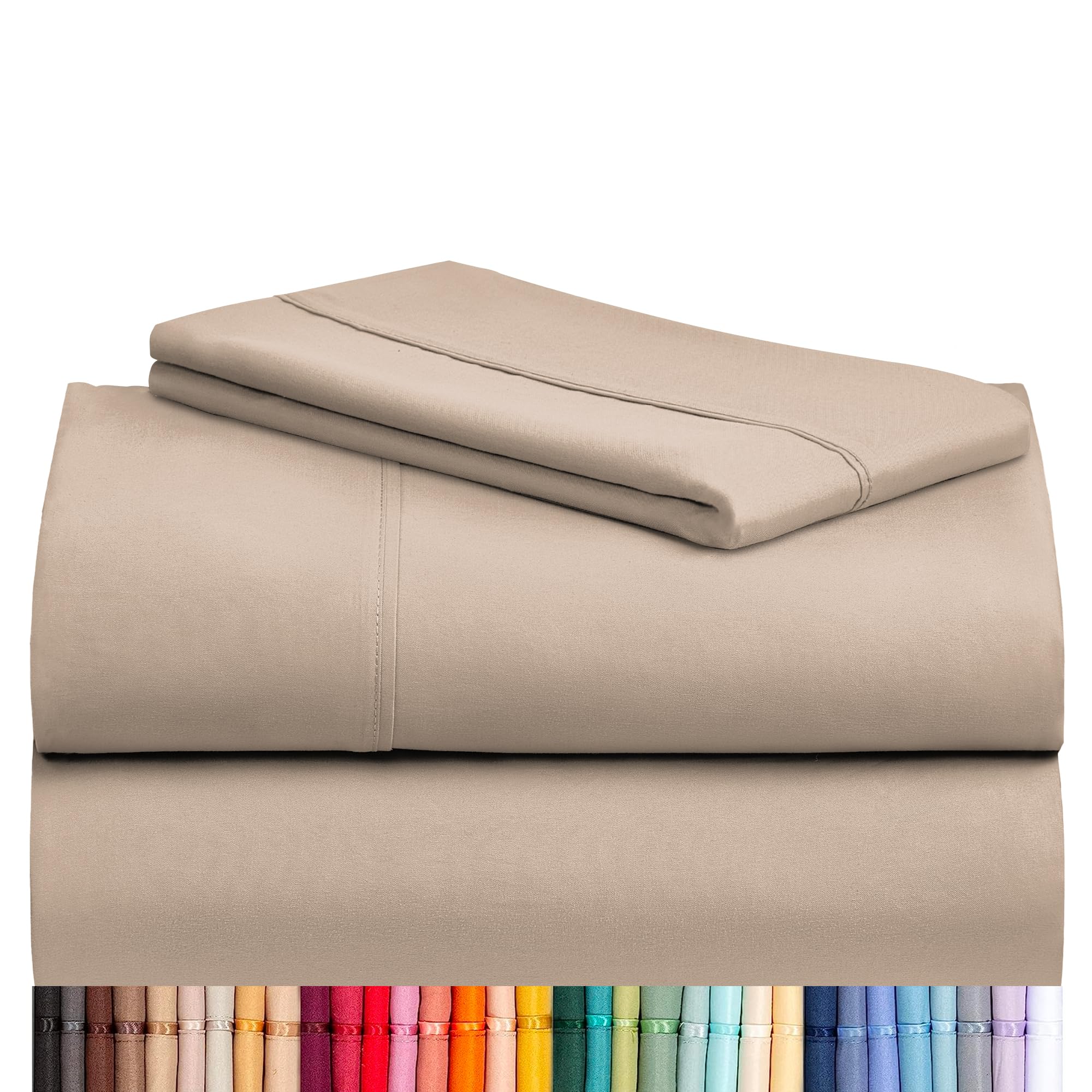 LuxClub  Twin Sheets - Soft Bed Sheets for Kids - 3 PC Deep Pockets Wrinkle Free Fitted Sheets Machine Washable Hotel Bedding Silky Soft - Light Khaki
