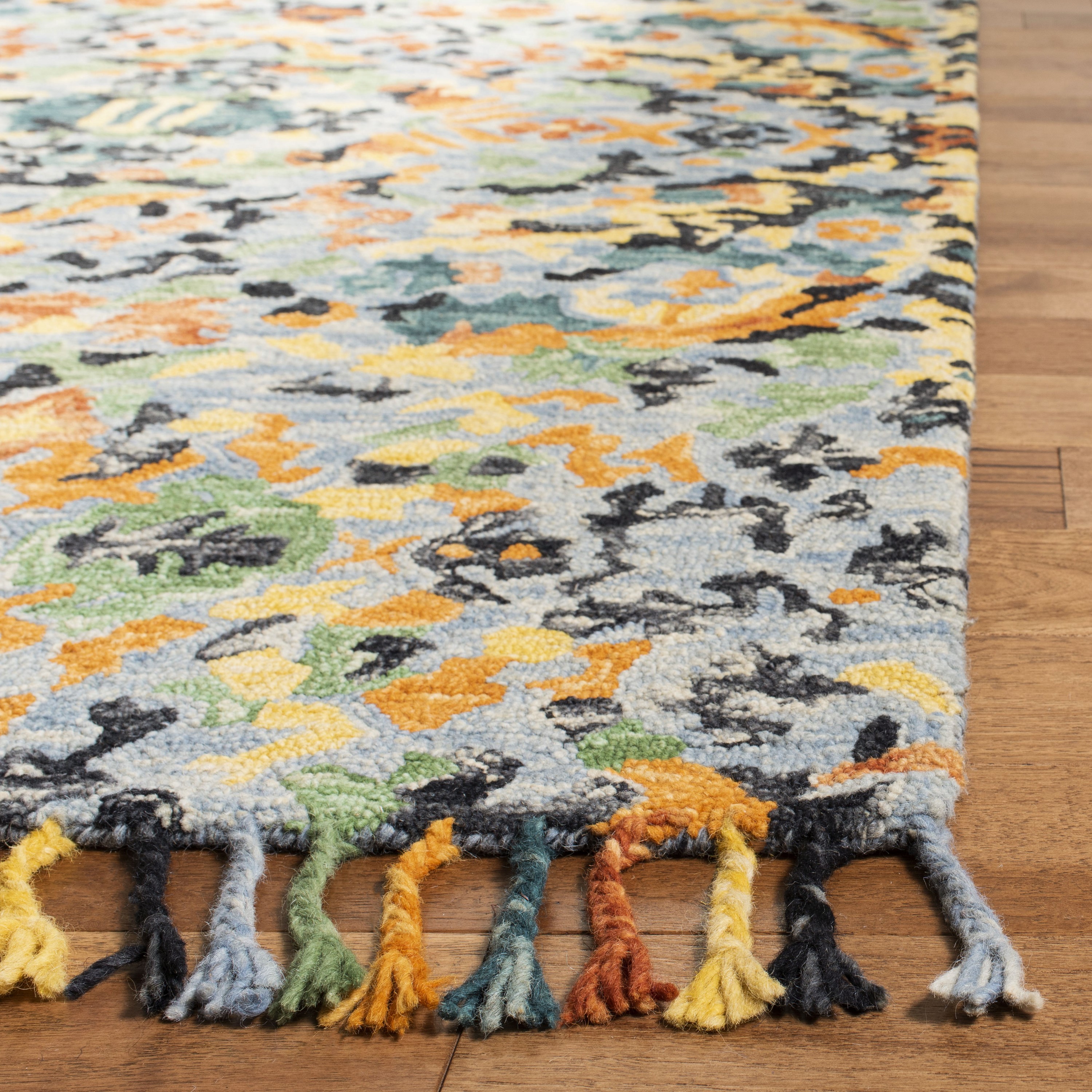 Handmade Tufted Blue Wool Runner Rug - 27"x6"
