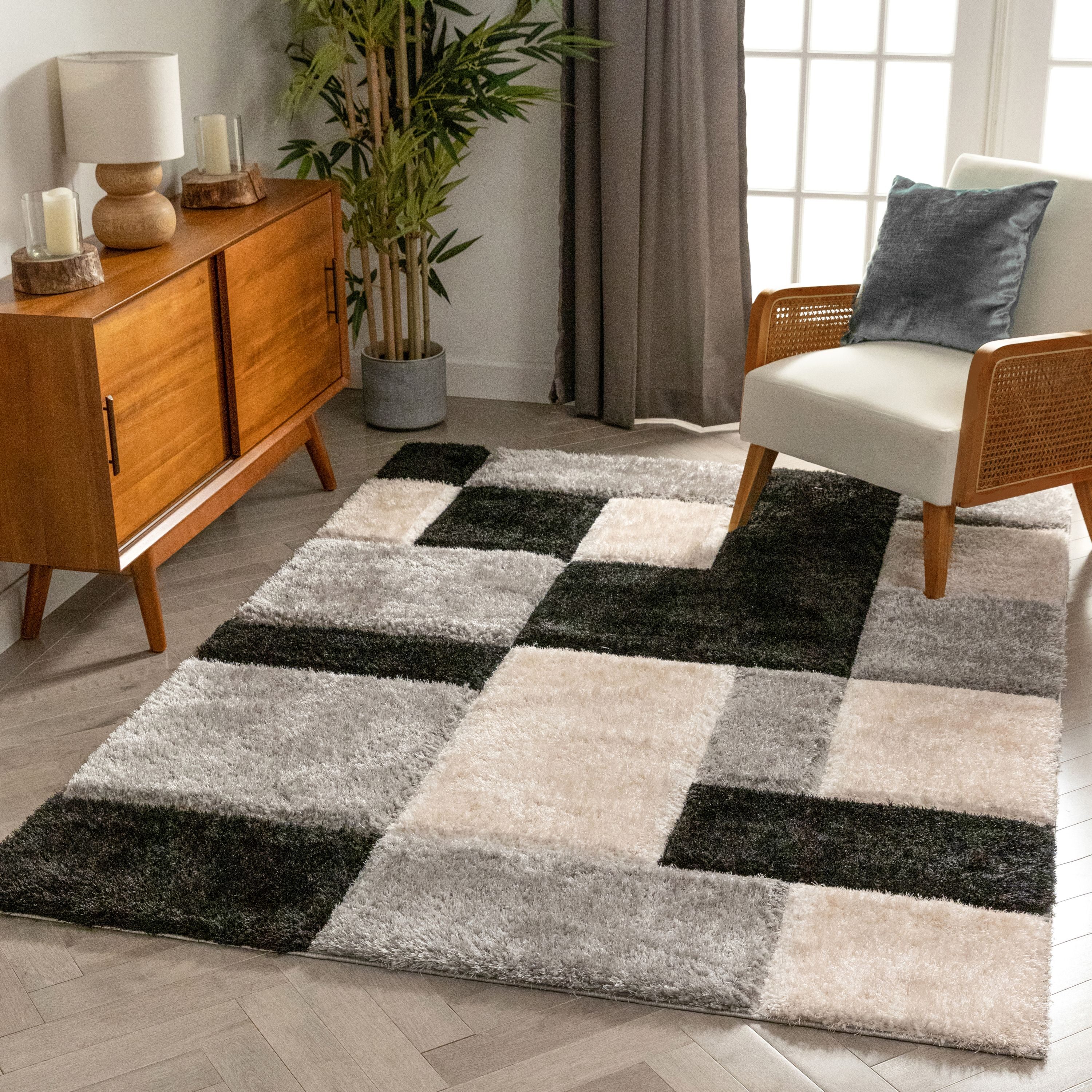 Well Woven SF-63-7 San Francisco 8 x 10 (ft) Loomed Polyester Black Rectangular Indoor Geometric Mid-Century Modern Area rug