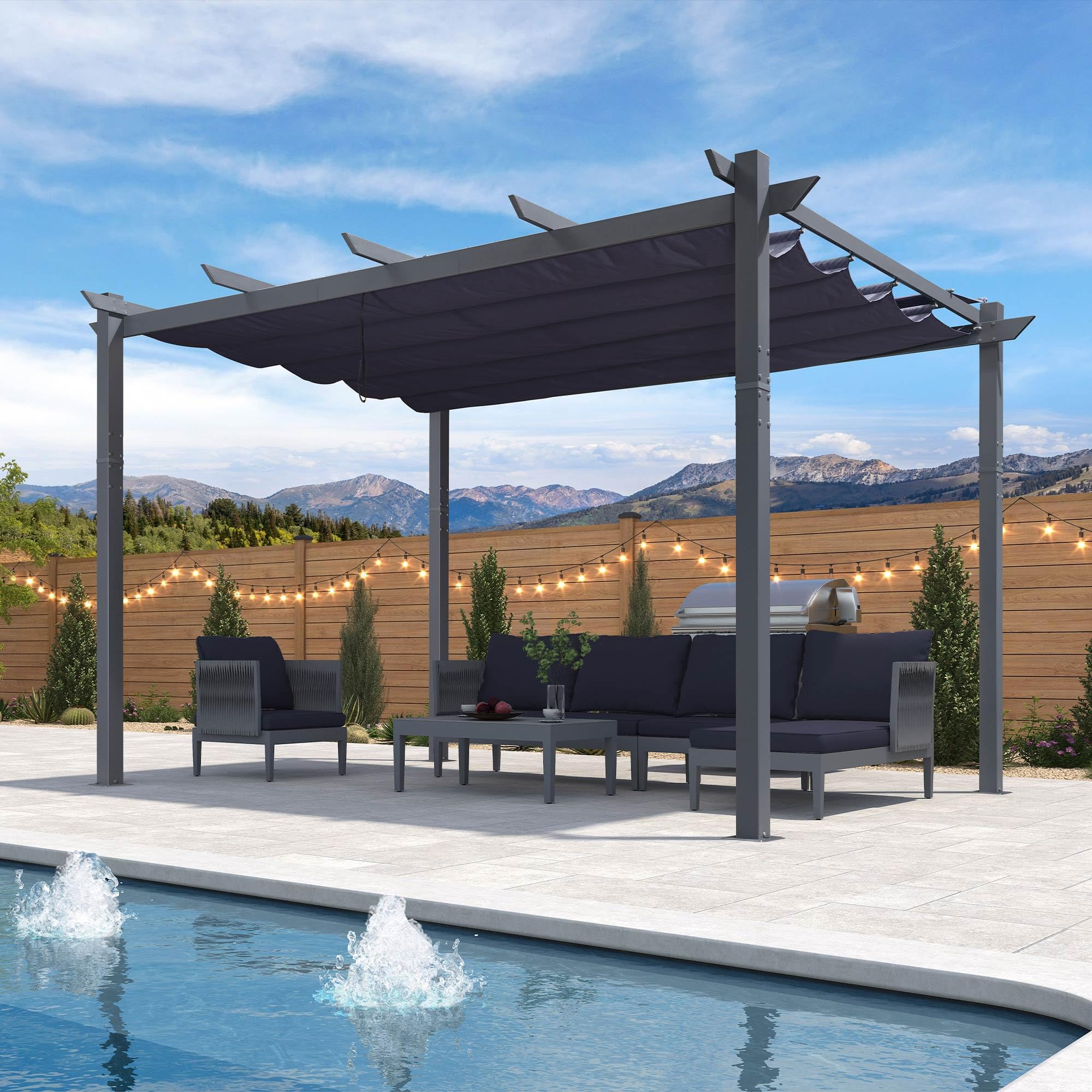 PURPLE LEAF LS06-XDPG13-NB Home and Garden 10-ft W x 13-ft L x 8-ft H Navy Blue Metal Freestanding Pergola with Canopy