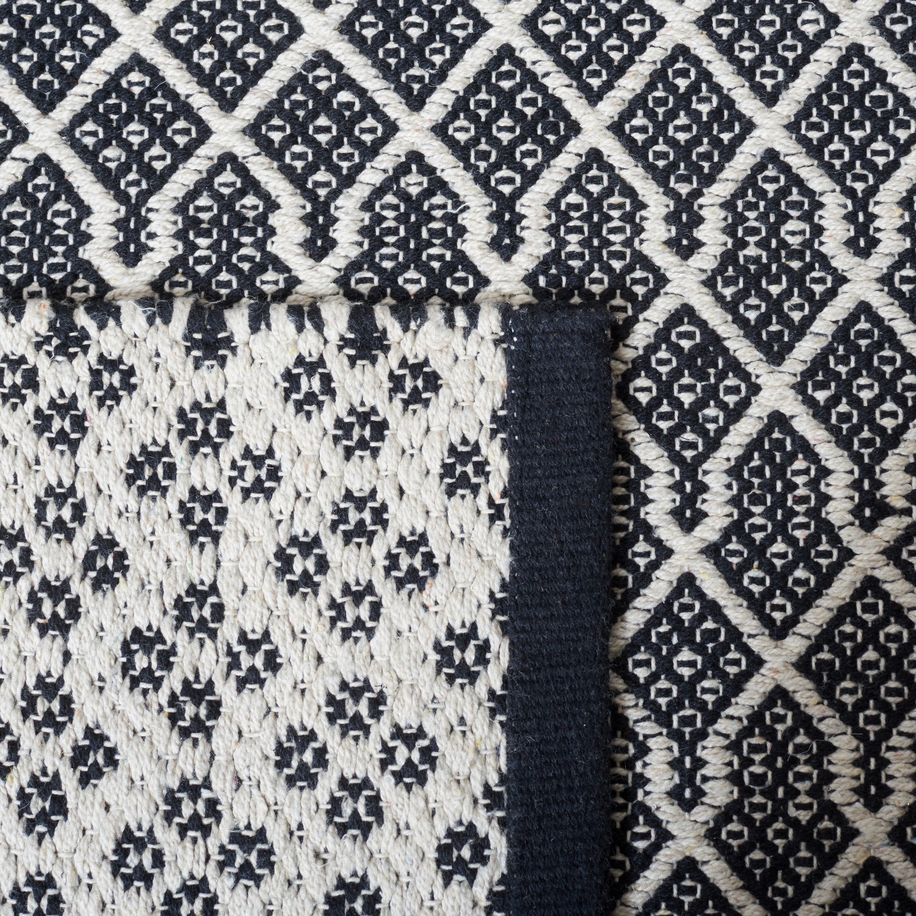 Handmade Black and Ivory Wool Geometric 9' x 12' Area Rug