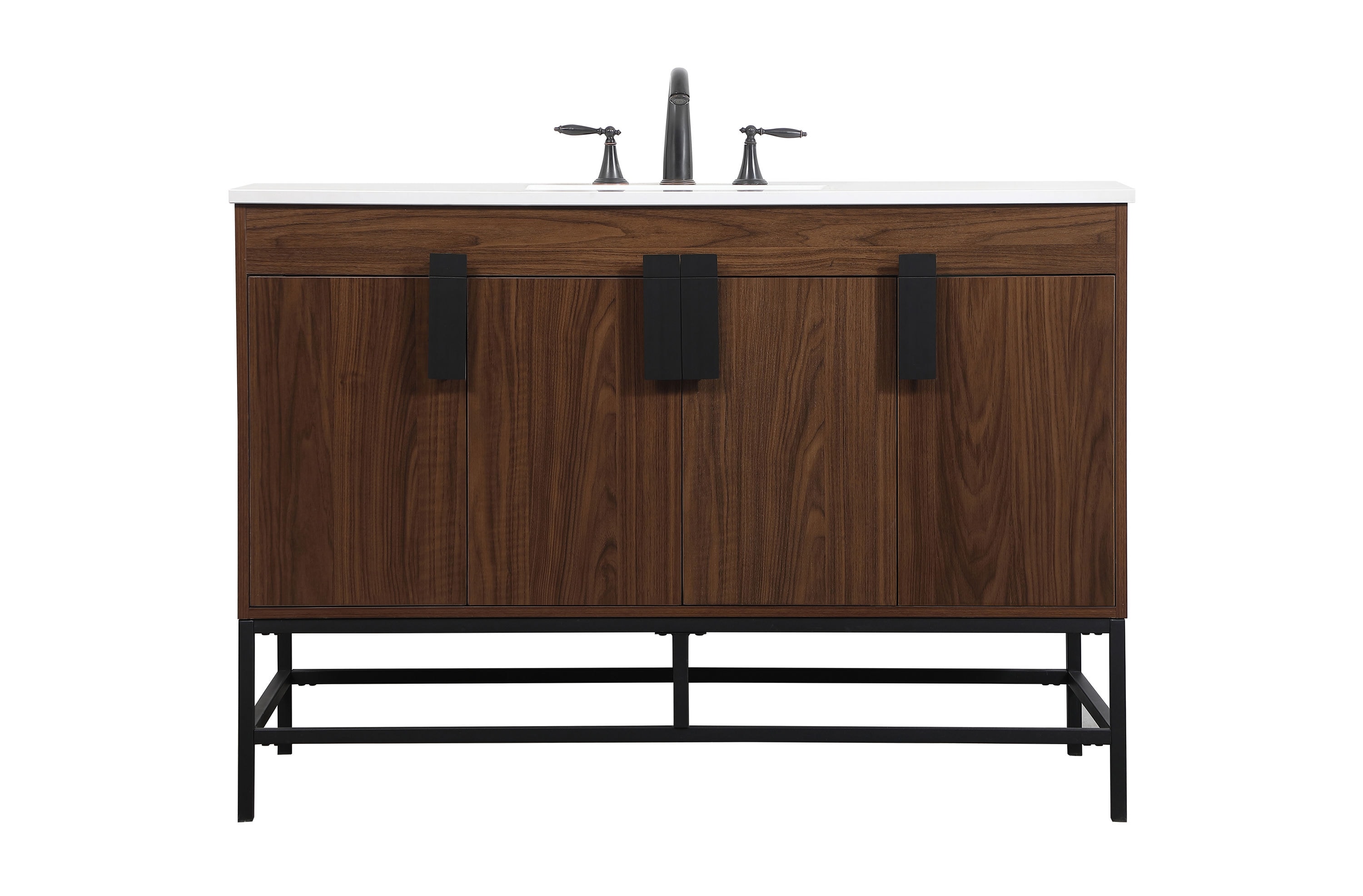 Elegant Decor HF146544MWT Home Furnishing 48-in Walnut Undermount Single sink Bathroom Vanity with Ivory White Engineered marble Top