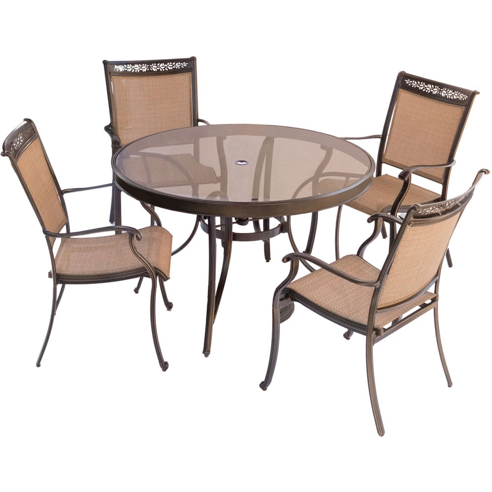 Hanover FNTDN5PCG Fontana 5-Piece Bronze Patio Dining Set with Tan
