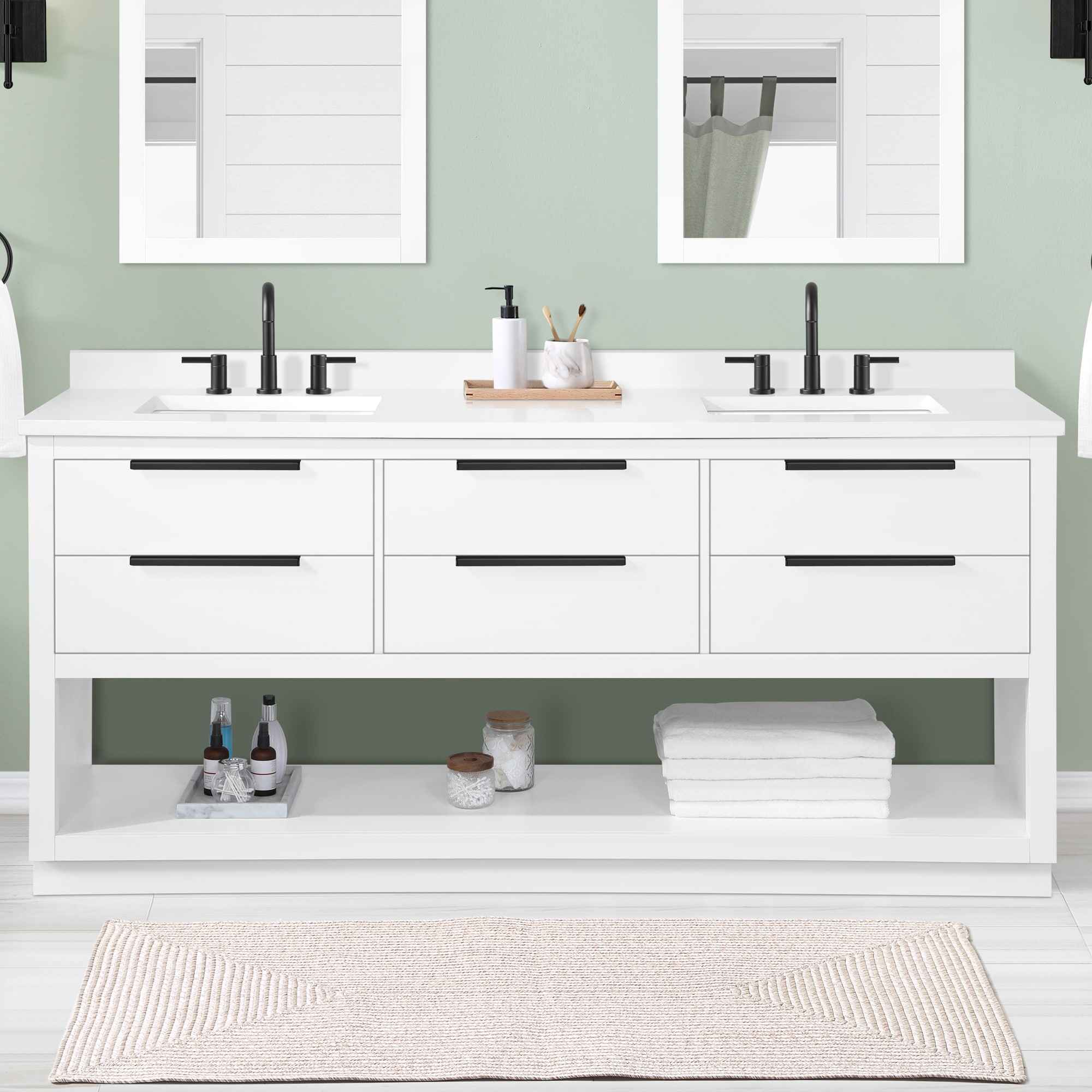 origin 21 beecham 72-in white undermount double sink bathroom
