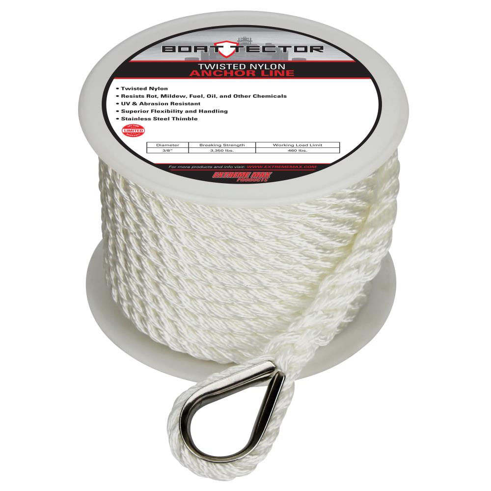 Extreme Max Twisted Nylon Anchor Line with Thimble- 3/8-in x 50-ft