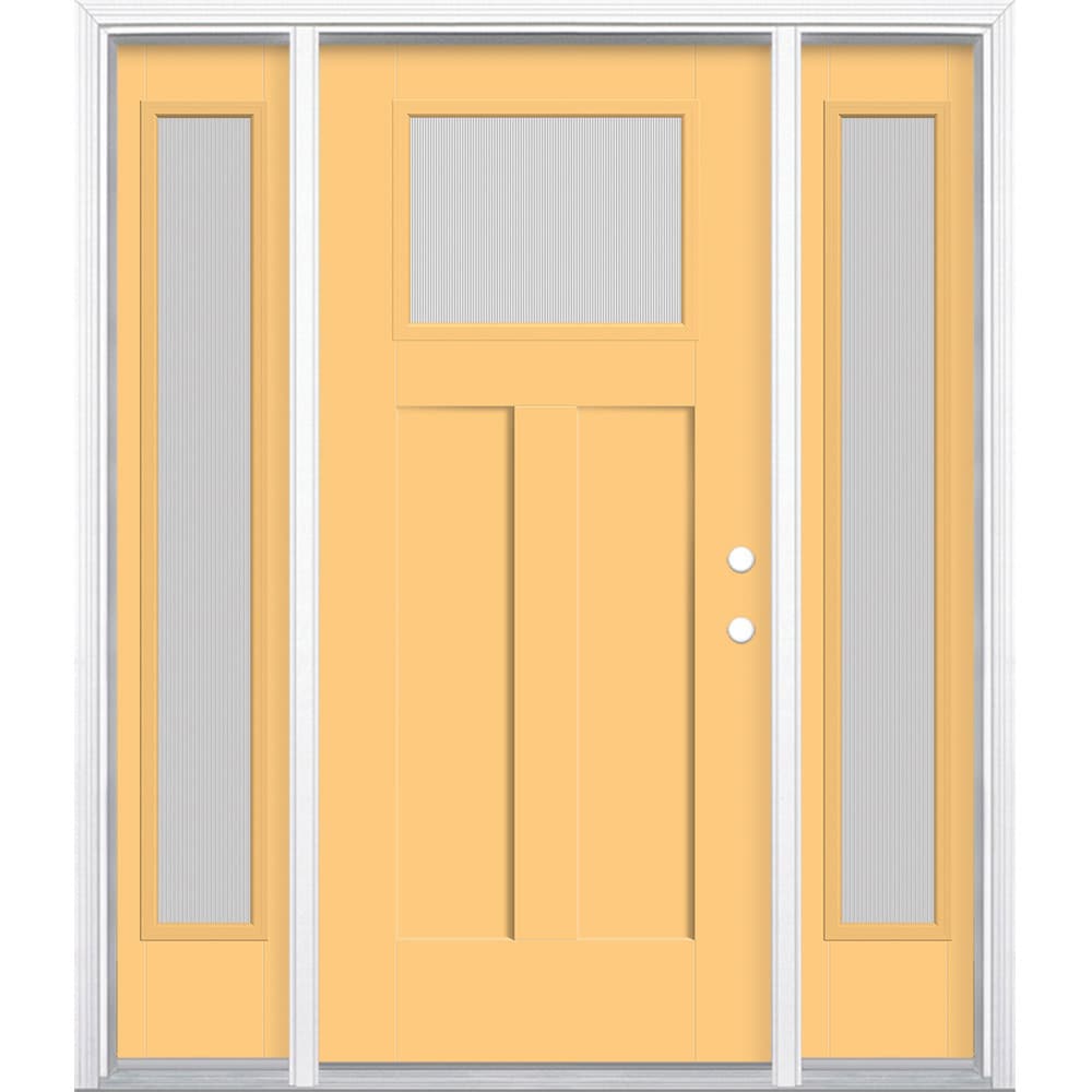 Masonite 629653 64-in x 80-in x 4-9/16-in Fiberglass Craftsman Left-hand inswing Cabana Yellow Painted Prehung Front Door with Sidelights with Brickmould Insulating core