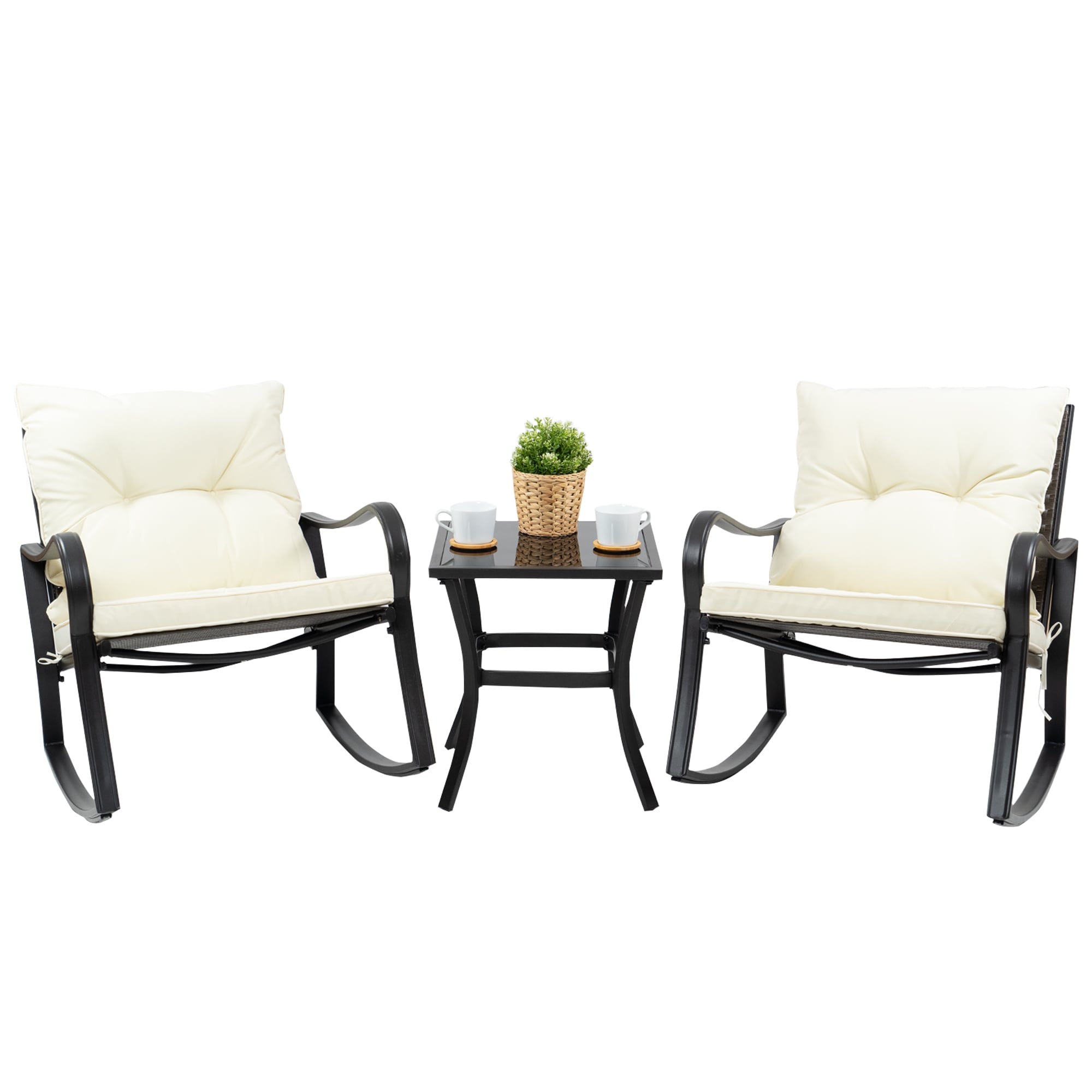 Kozyard KZF606WHI Patio conversation Sets 3 -Piece Patio Conversation Set with White Cushions