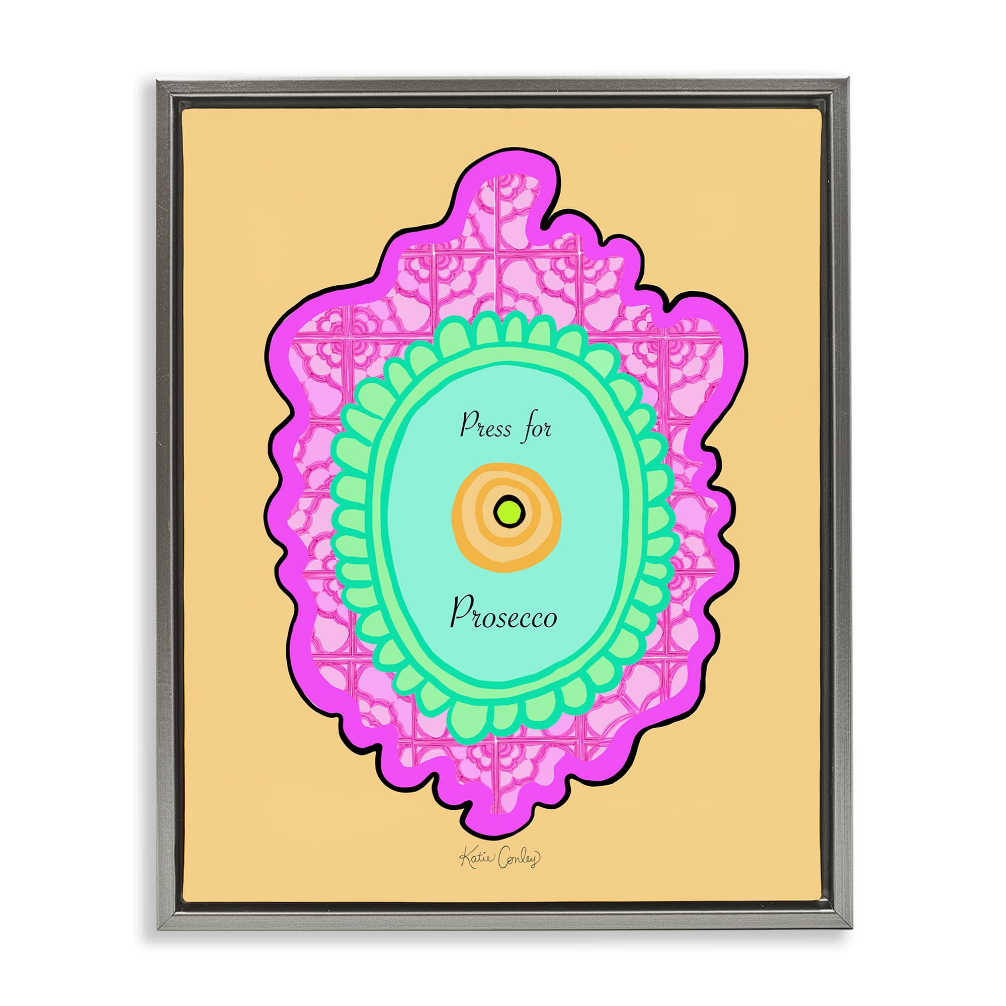 Stupell Industries BS-750-FFL-24X30 Press For Prosecco Button Floating Frame design by Katie Conley
