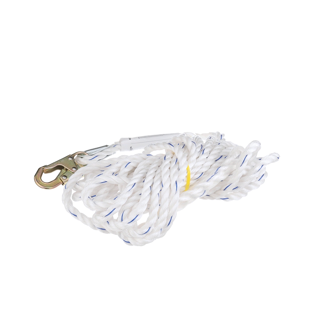 PeakWorks V84084050 Standard Vertical Lifeline Rope with Back Splice and Snap Hook, 50 Ft. L., White