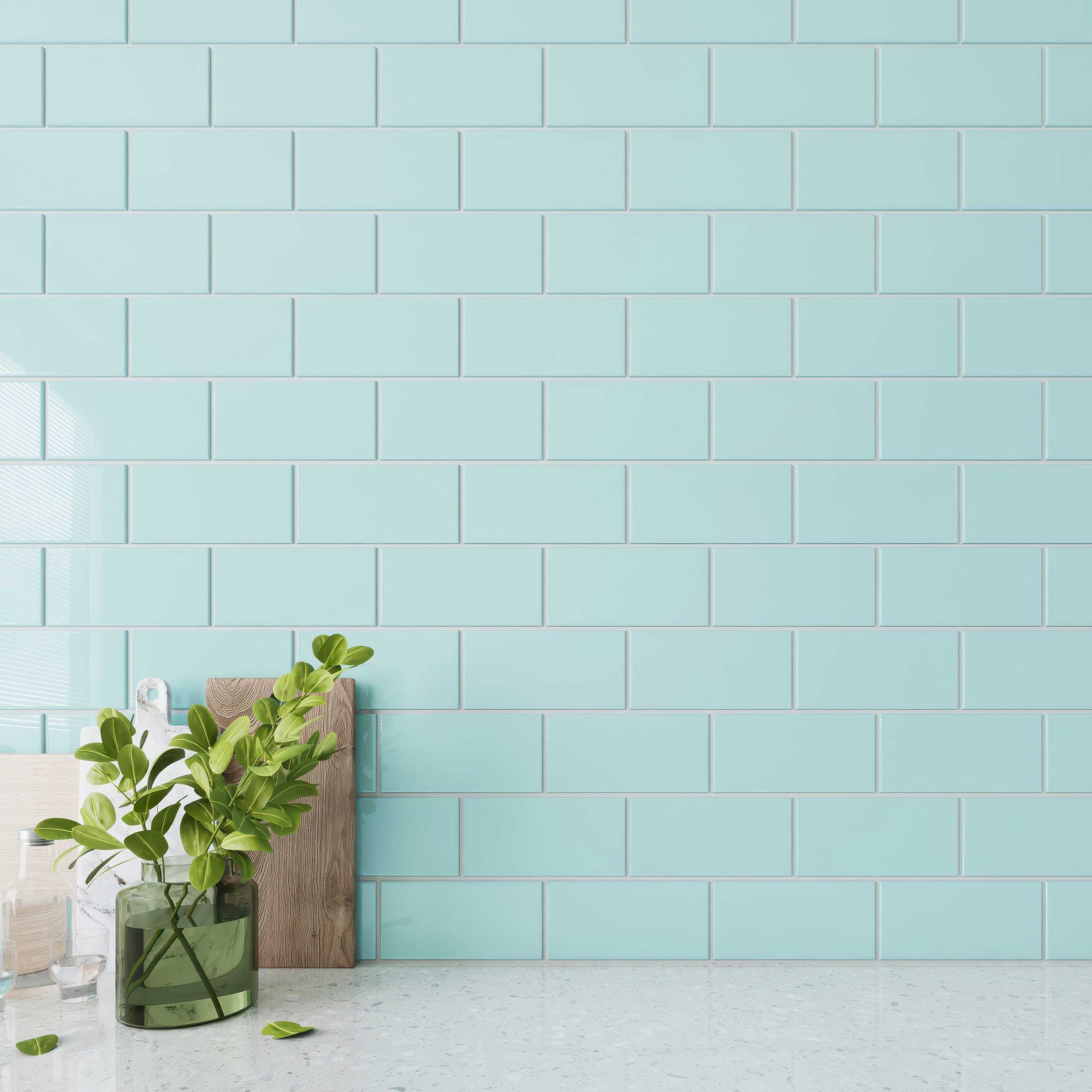 Giorbello G5916 Classic Premium Baby Blue 3-in x 6-in Glossy Glass Subway Wall Tile (5-sq. ft/ Carton)