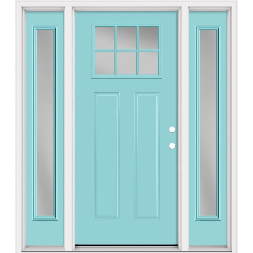 Masonite 321304 Steel Doors Series 64-in x 80-in x Steel No glass Left-hand inswing Caribbean Blue Painted Prehung Front Door with Sidelights with Brickmould Insulating core