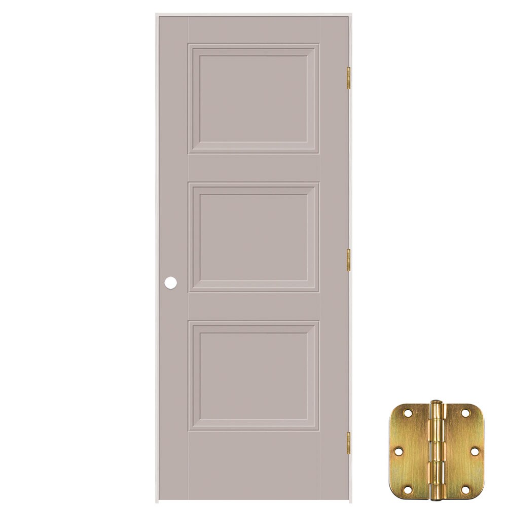 Masonite 641353 32-in x 80-in Driftwood Solid core 3-panel equal Left hand Smooth Prefinished Molded composite Flat Jamb Single Prehung Interior Door