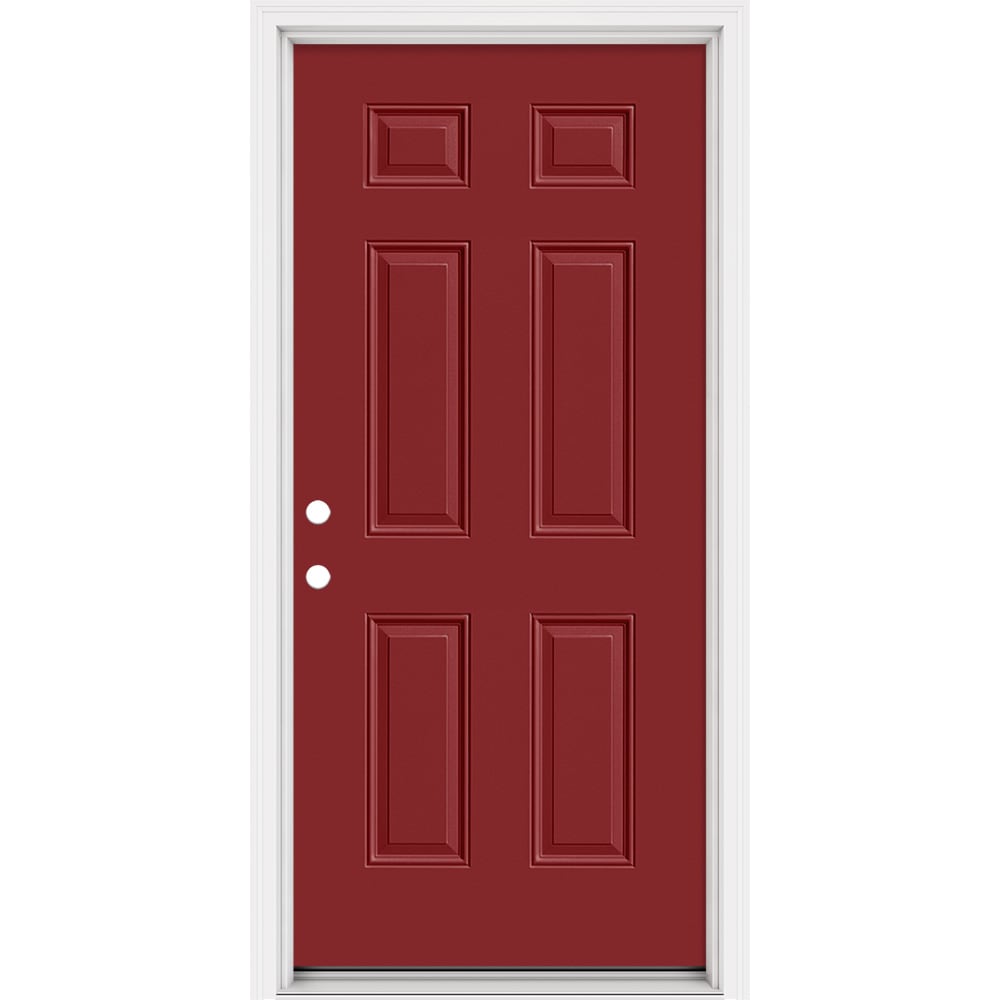 Masonite 321068 Steel Doors Series 36-in x 80-in x Steel No glass Right-hand inswing Roma Red Painted Prehung Front Door with Brickmould Insulating core