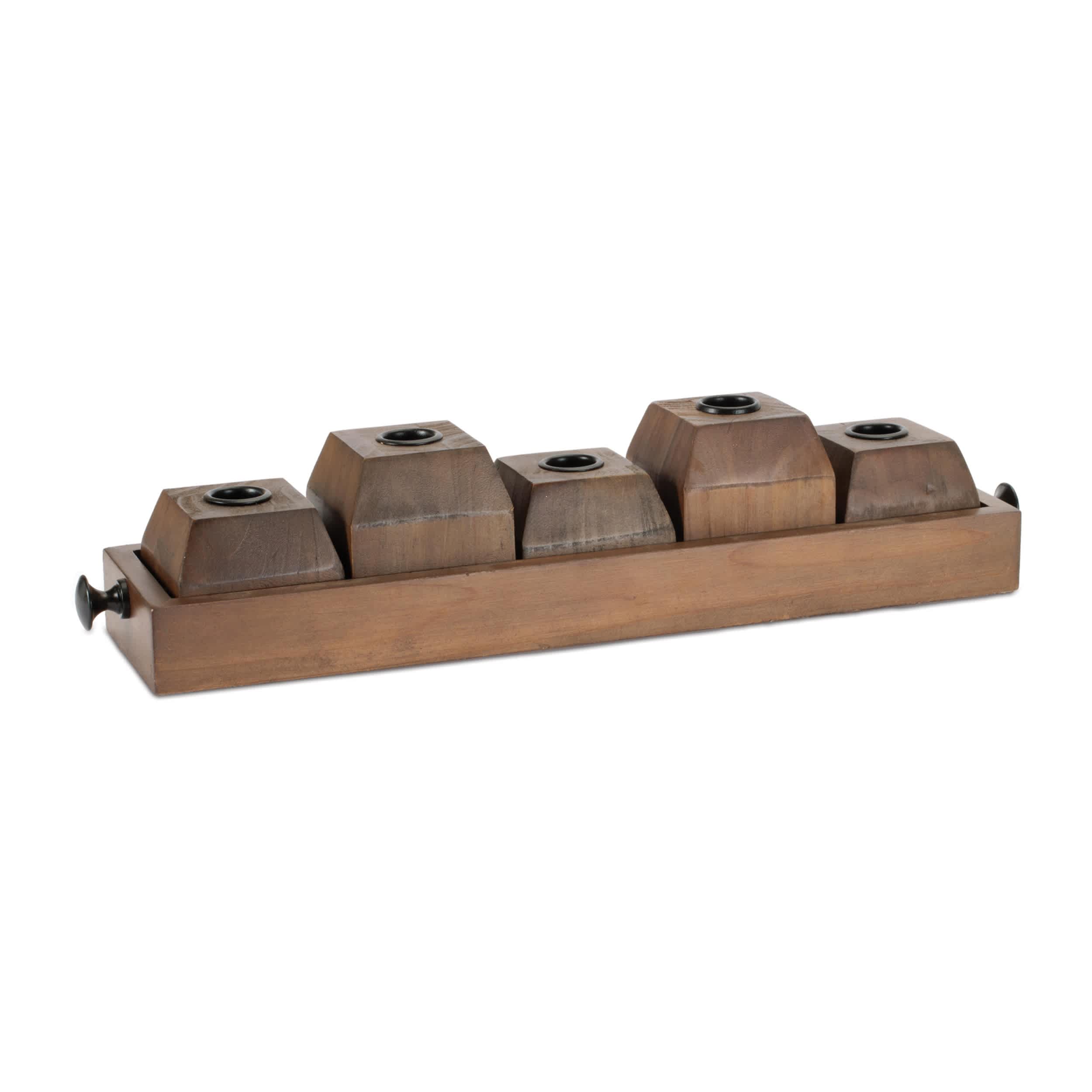 Melrose International Wooden Drawer Taper Candle Holders 18 in L