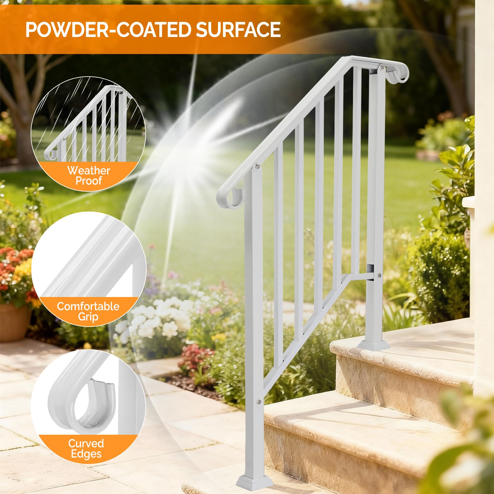 ITOPFOX 2 pack outdoor stair handrail kit fits one to five steps ...