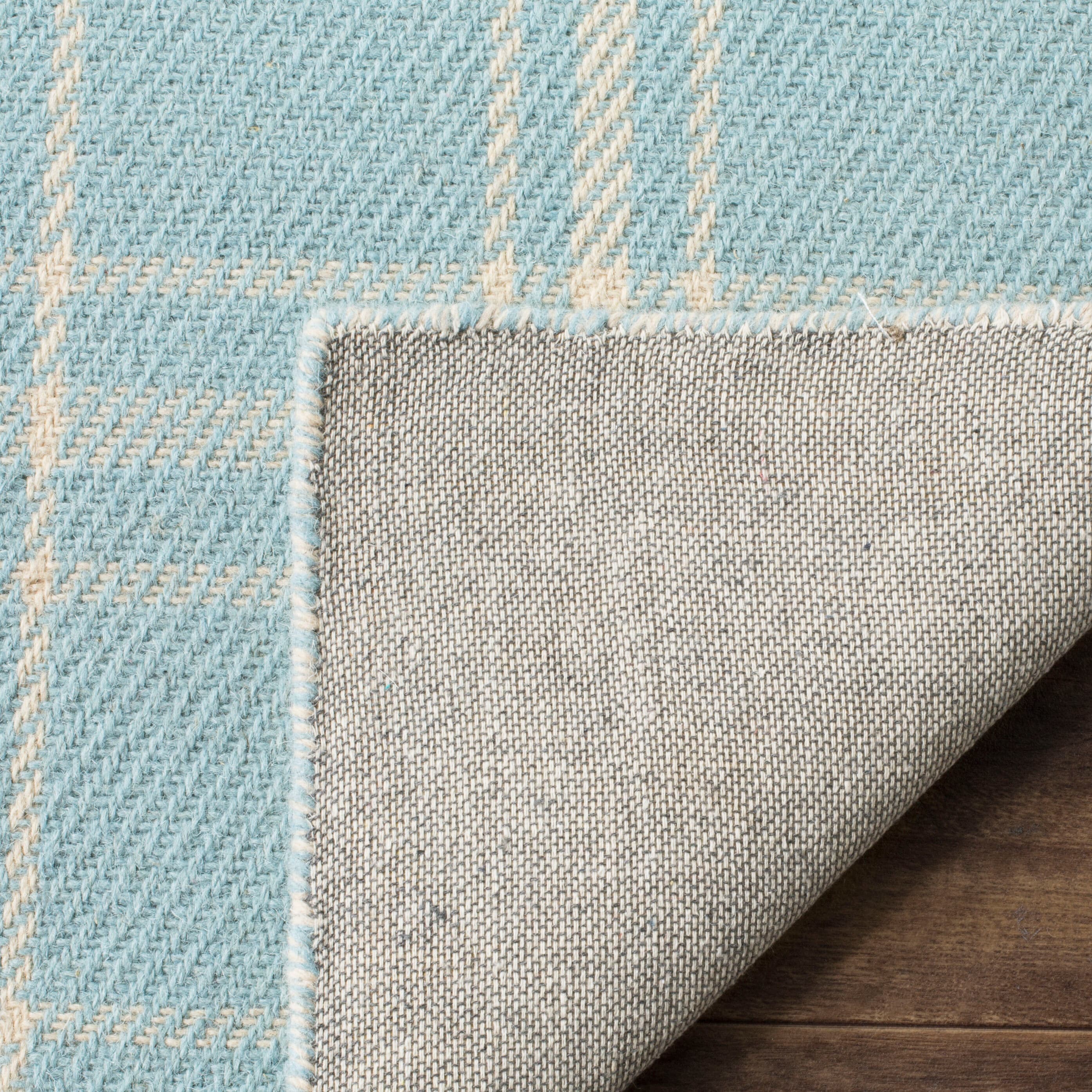 Light Blue Handwoven Kilim Wool Rug 8' x 10' - Reversible and Stain-Resistant