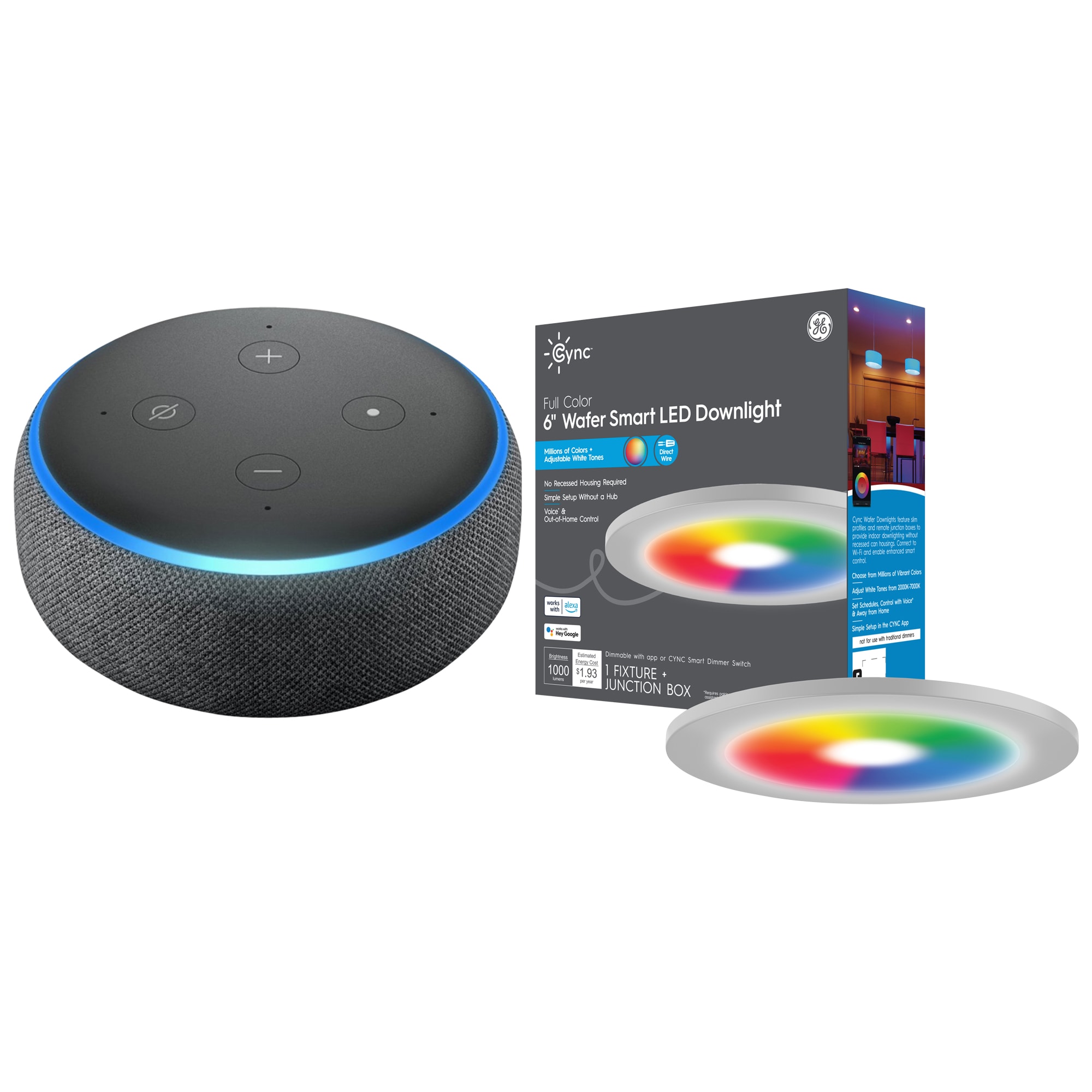 Shop Echo Dot - Charcoal (3rd Gen) + 6-in Full Color Smart Wafer Light at Lowes.com