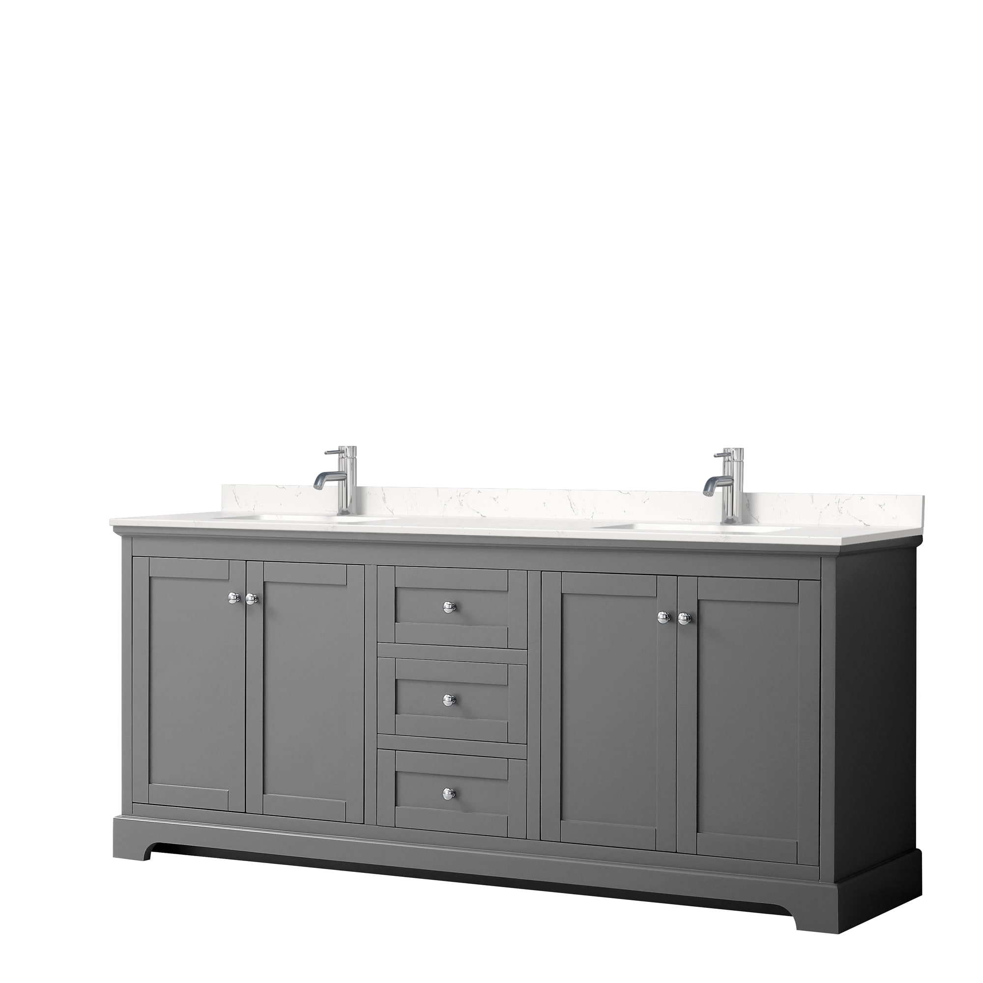 Wyndham Collection WCV232380DKGC2UNSMXX Avery 80-in Dark Gray with Polished Chrome Trim Undermount Double sink Bathroom Vanity with Carrara Cultured Marble Cultured marble Top