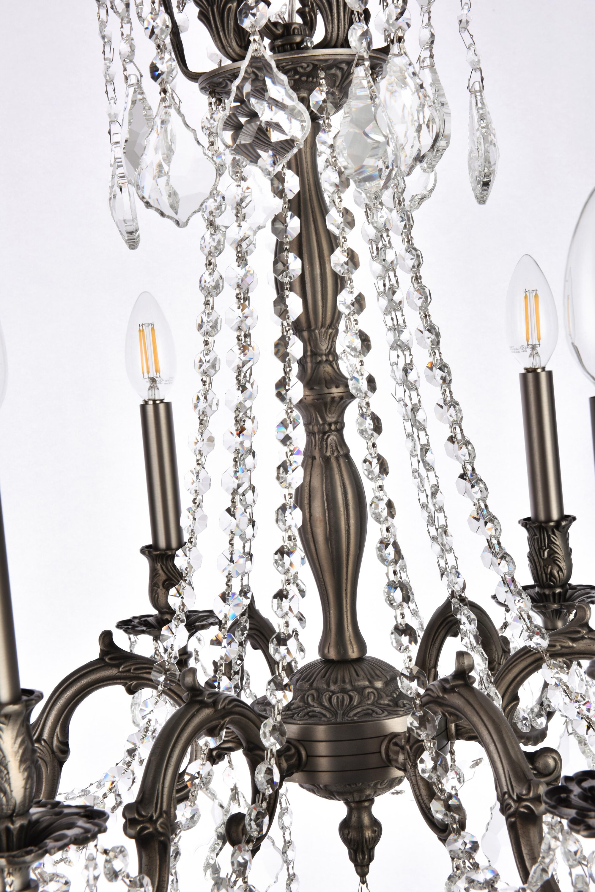Royal Cut Crystal and Pewter 6-Light Chandelier with Bronze Accents