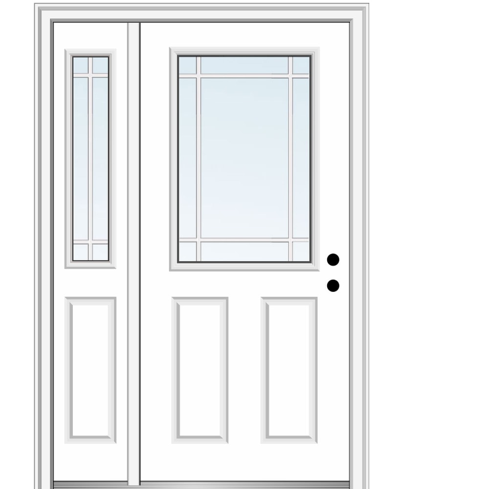 MMI DOOR ZZ29274L 48-in x 80-in x 4-9/16-in Fiberglass Half lite Left-hand inswing Primed Prehung Front Door with Left Sidelight with Brickmould Insulating core with Grilles