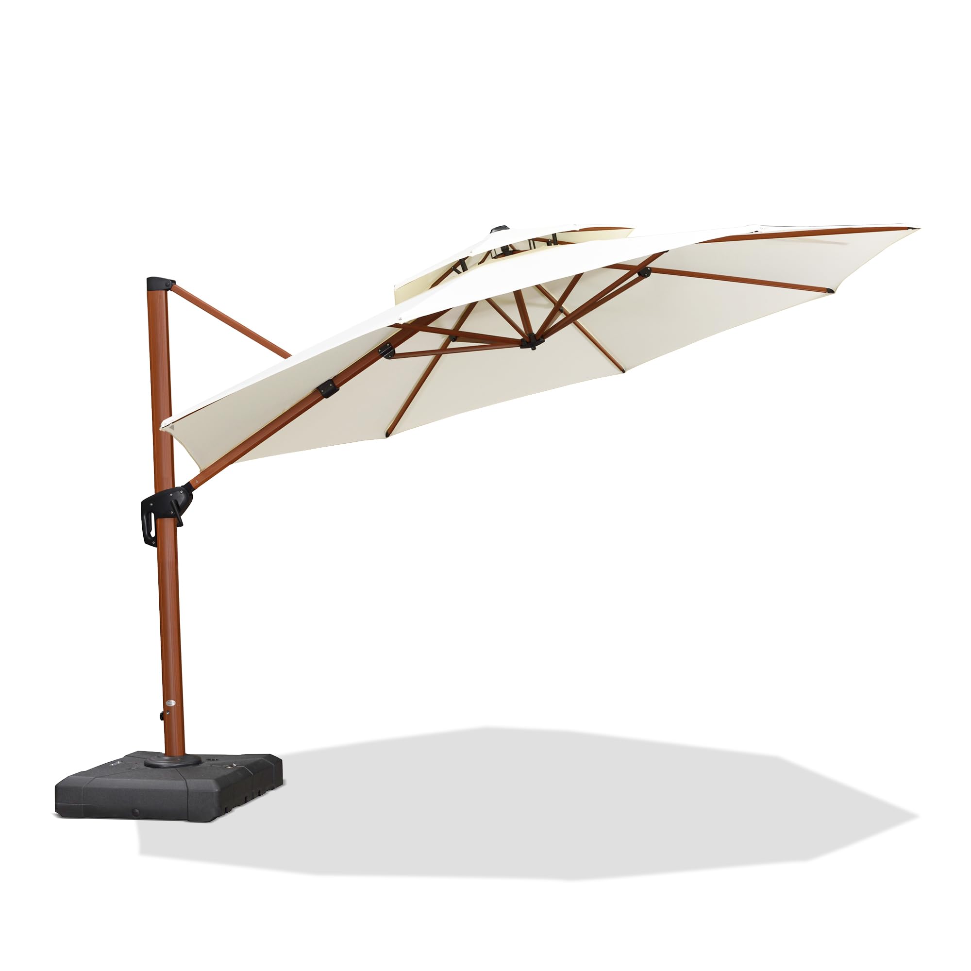 PURPLE LEAF LSGLRRM13-CR 13-ft Aluminum Off-white Crank Cantilever Patio Umbrella