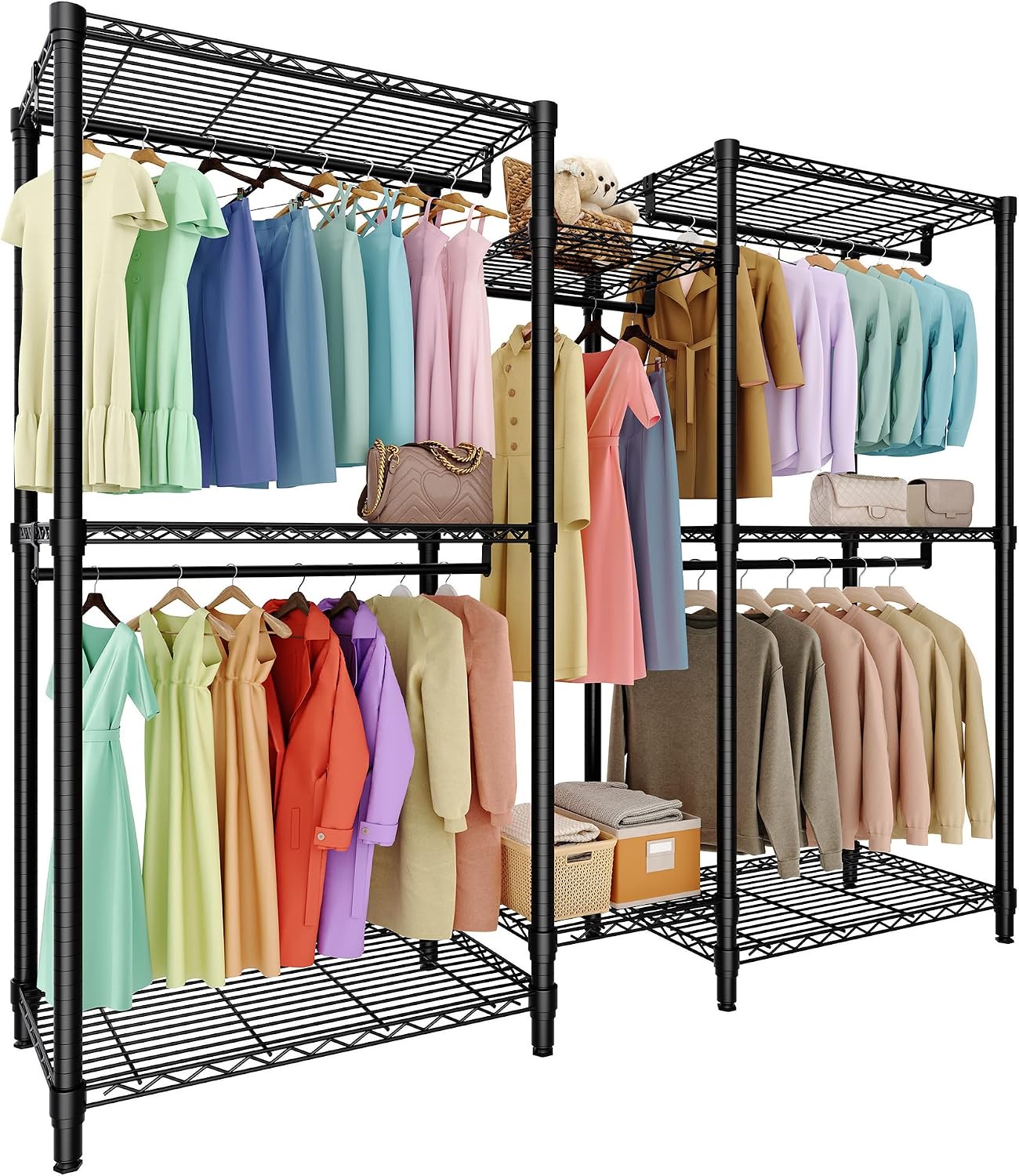 GAOMON Heavy Duty Portable Closet Wardrobe 1870 lb Metal Clothes Rack with 8 Shelves and 5 Hanging Rods Black