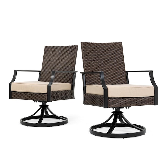 La Z Boy Outdoor Addyson Set Of 2 Wicker Brown Metal Frame Swivel Dining Chair S With Spectrum Sand Sunbrella Cushioned Seat In The Patio Chairs Department At Com - Patio Swivel Chairs Brown Metal